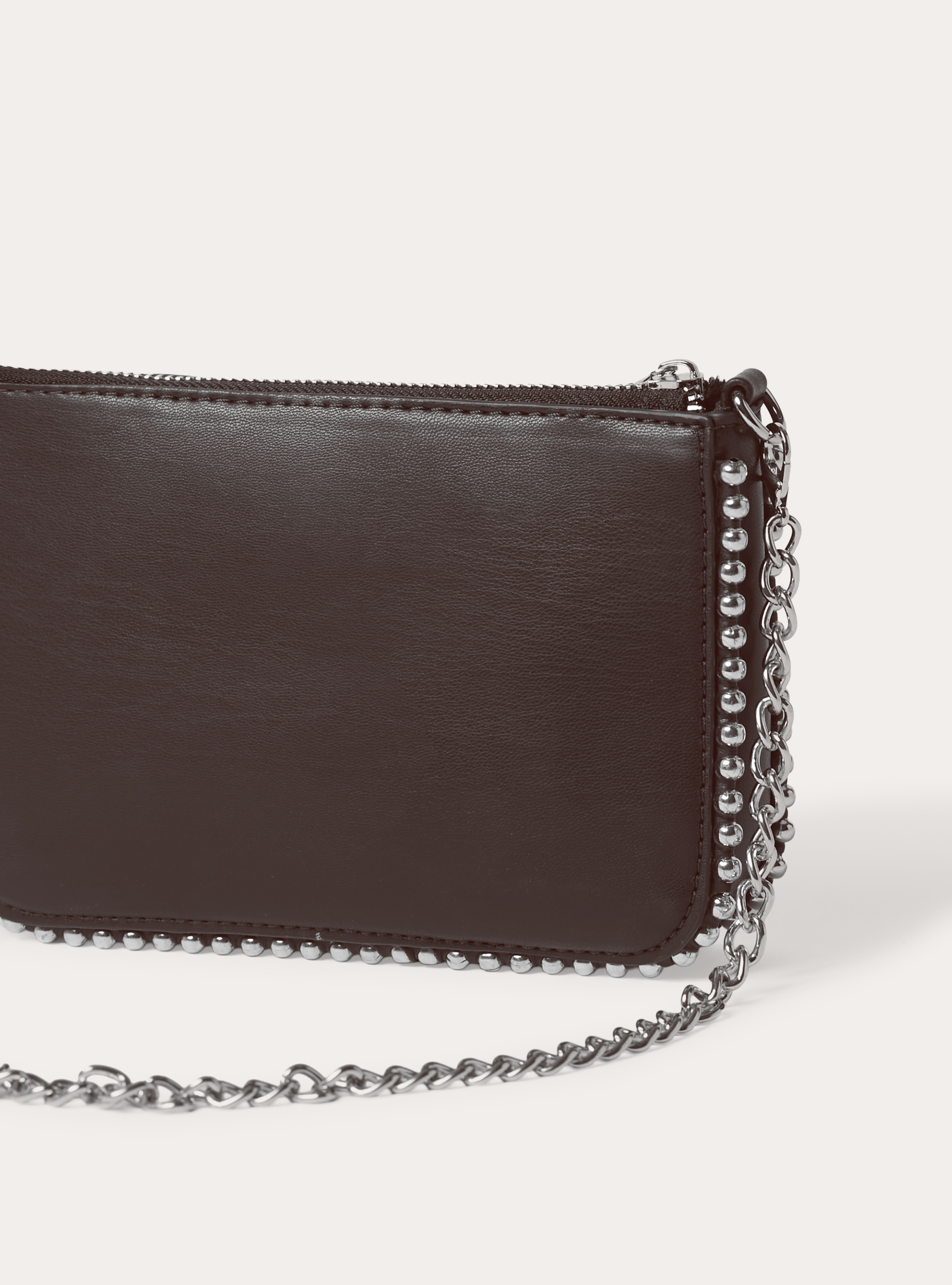 Mini leather-effect bag with chain shoulder strap, BR1 BROWN DARK