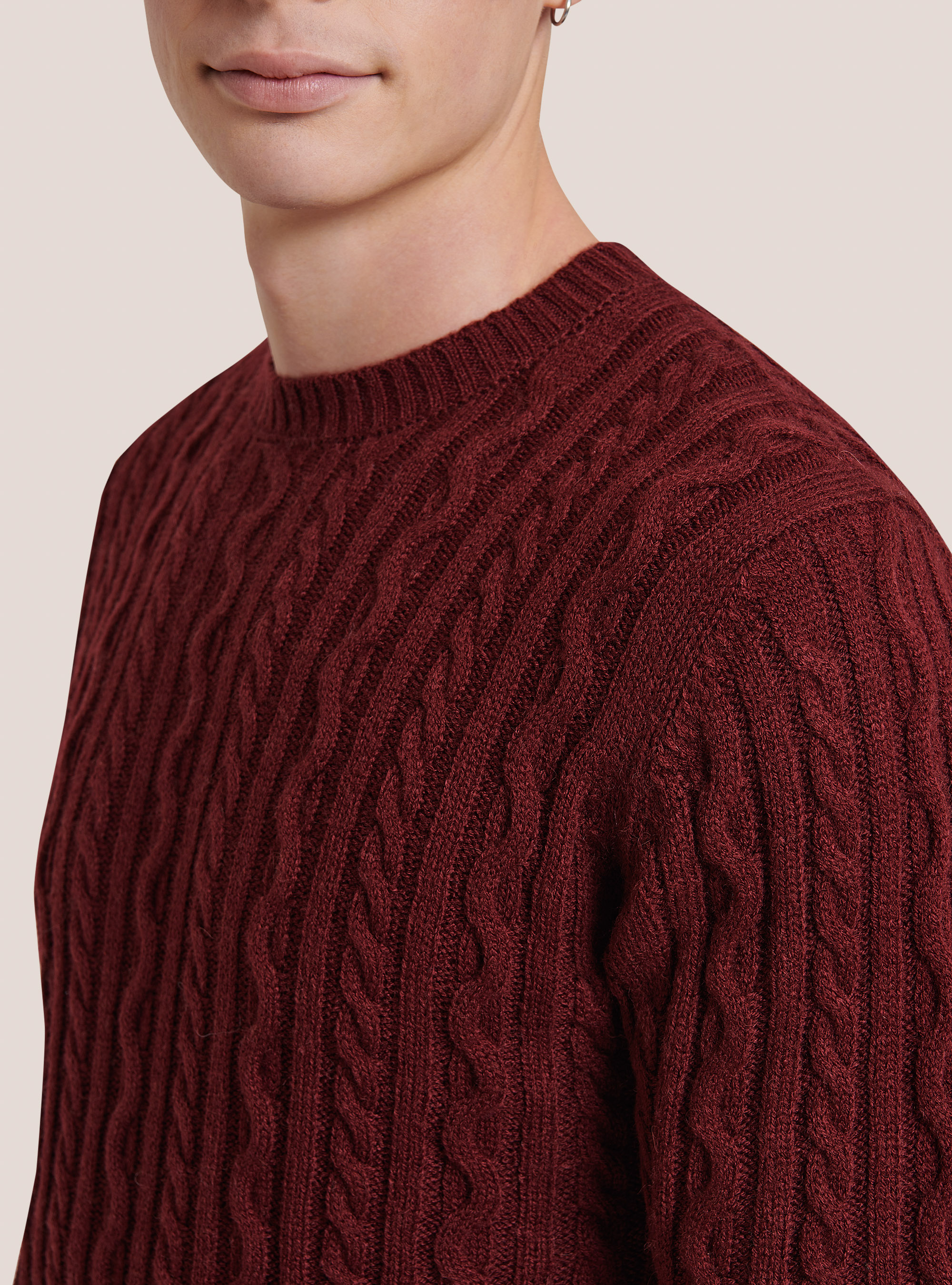 Crew-neck pullover with braids, C3307 WINE