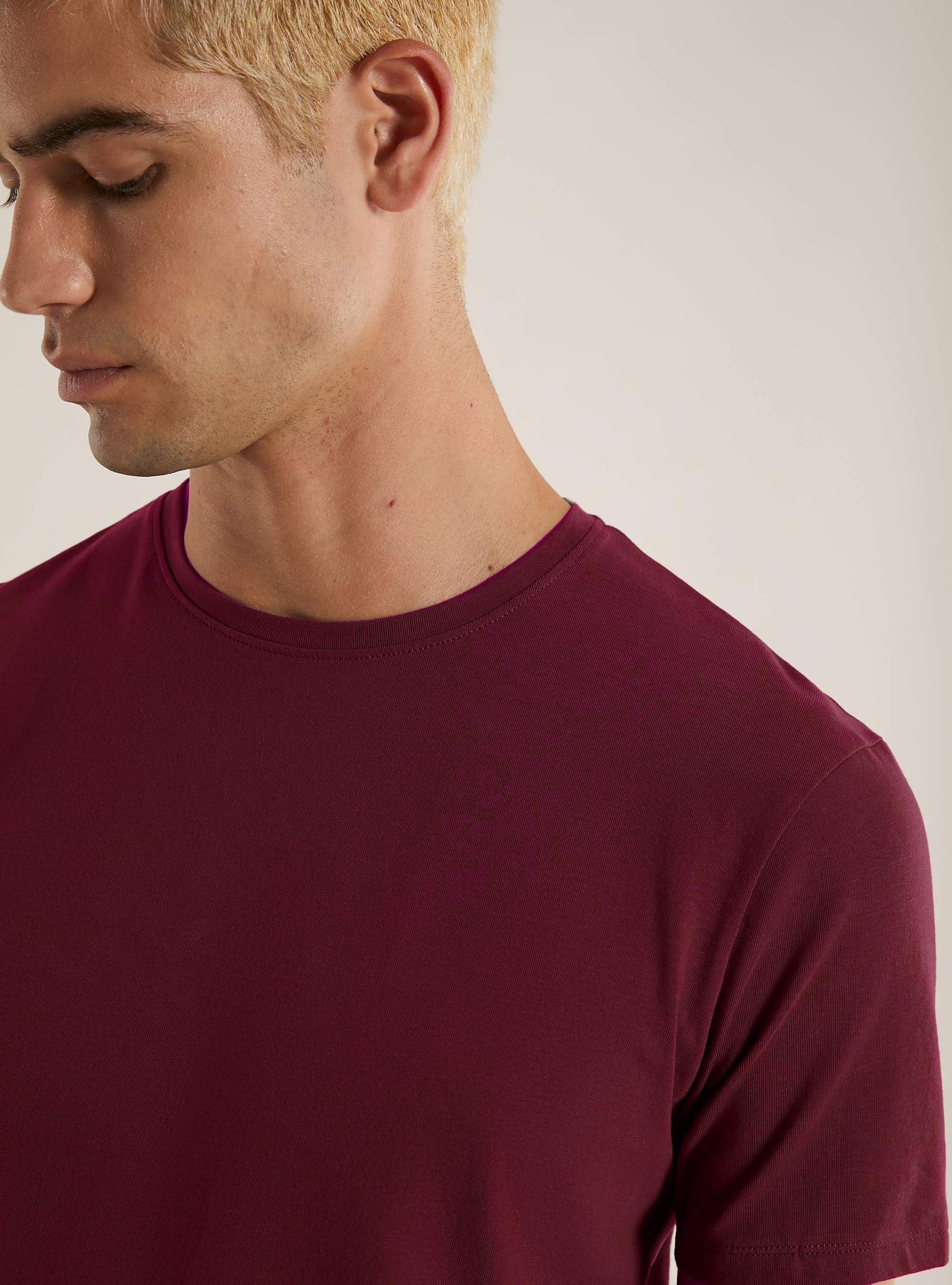 Camiseta b&aacute;sica lisa de cuello redondo, C322 BORDEAUX