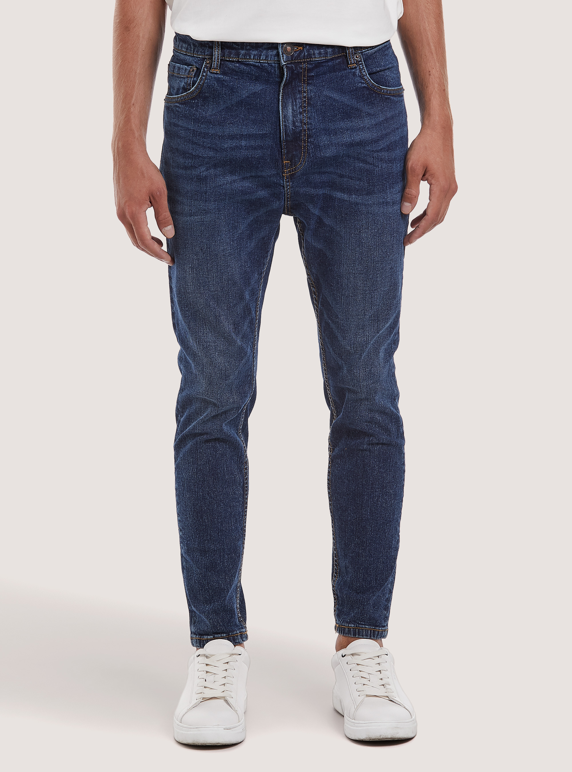 Stretch denim carrot fit jeans, D003 MEDIUM BLUE