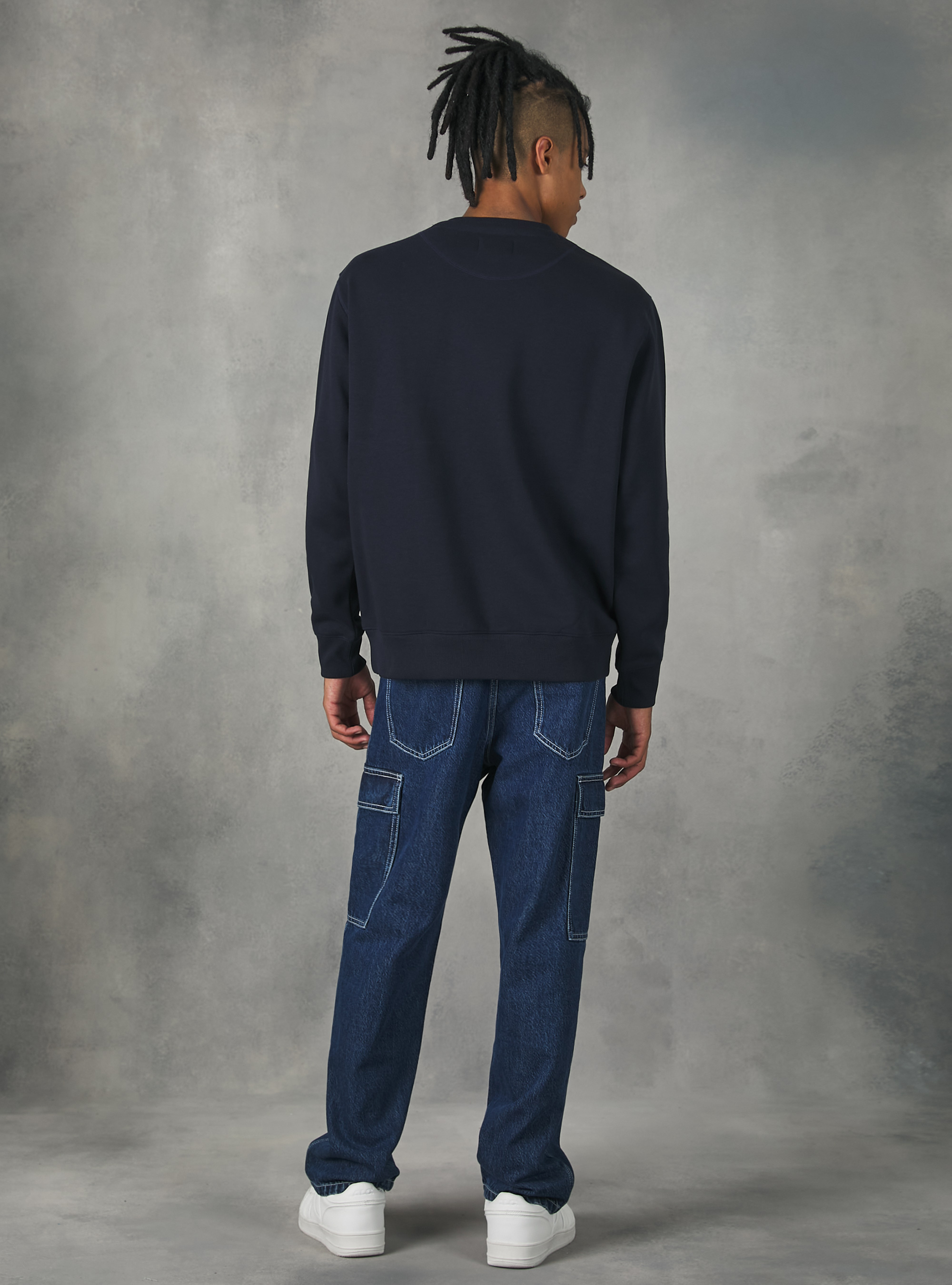 Sudadera de cuello redondo de color liso, NA1 NAVY DARK