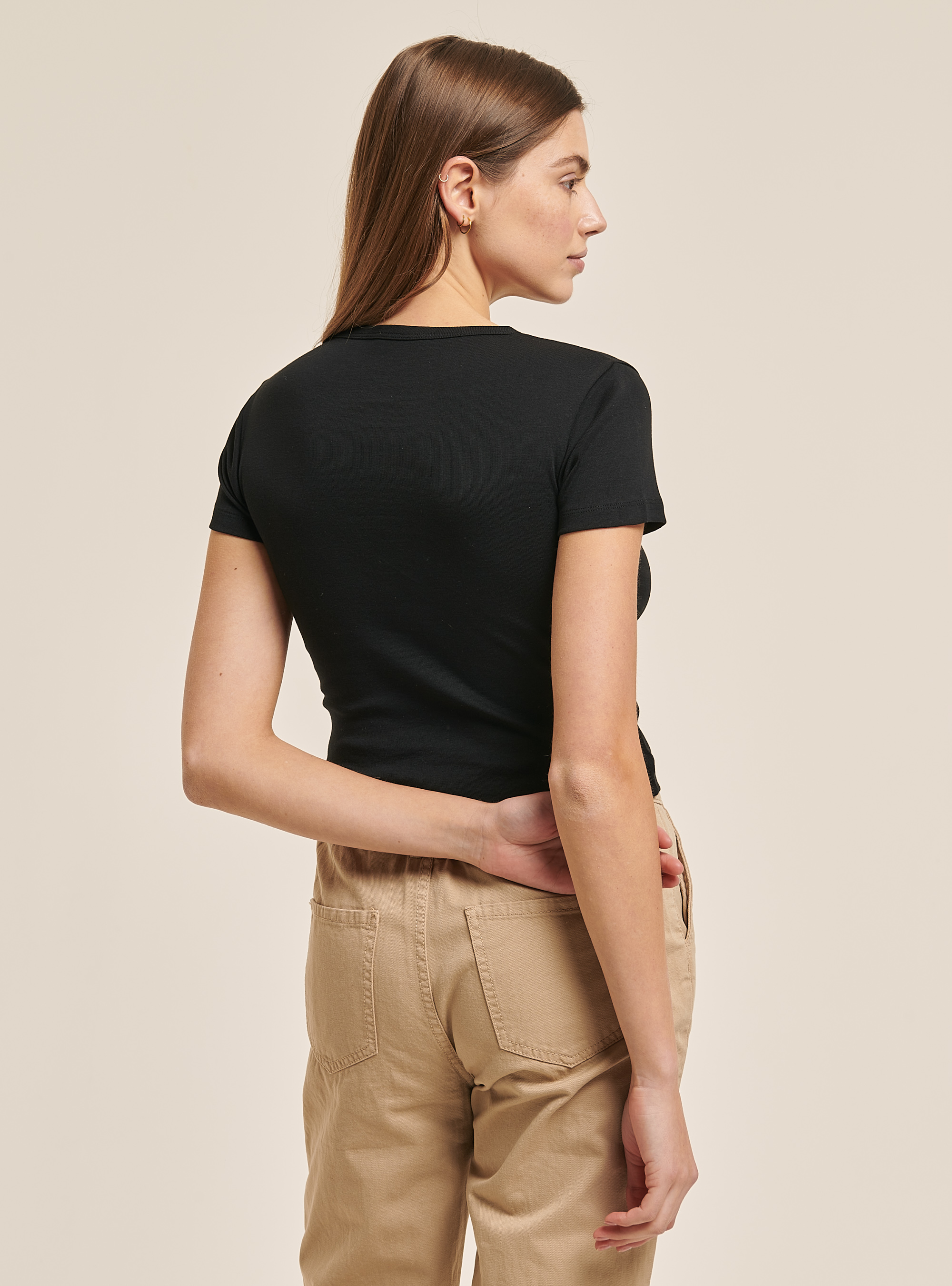 Ribbed crop T-shirt, BLACK