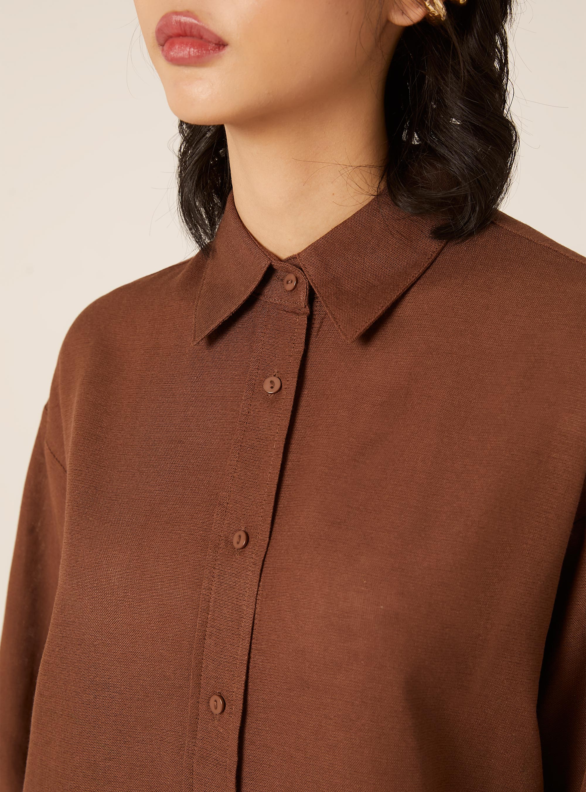 Camicia in misto lino tinta unita, BR2 BROWN MEDIUM