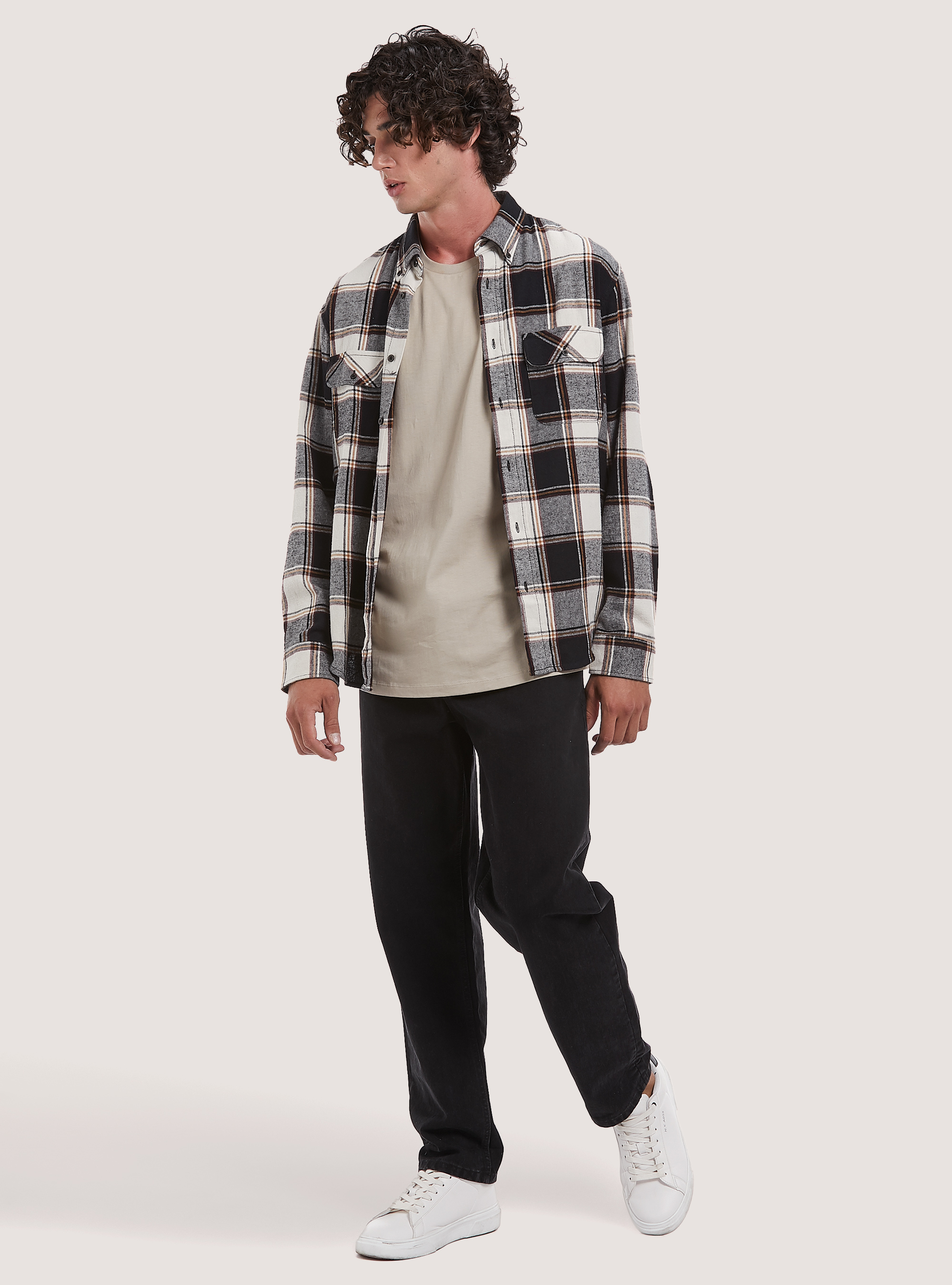 Camicia a quadri in flanella, BK1 BLACK