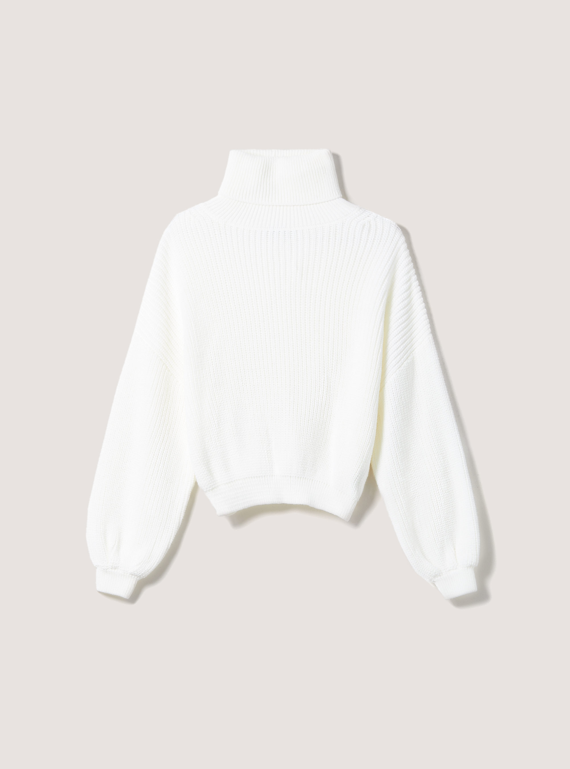 Englischer Rippenpullover mit hohem Halsausschnitt und bequemer Passform, C085 WHITE