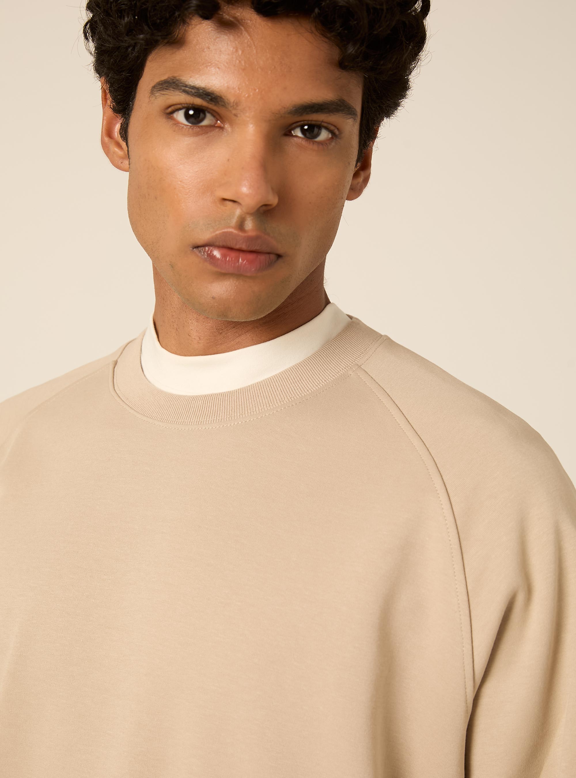 Sweat col rond avec manches raglan en tissu interlock, BG2 BEIGE MEDIUM
