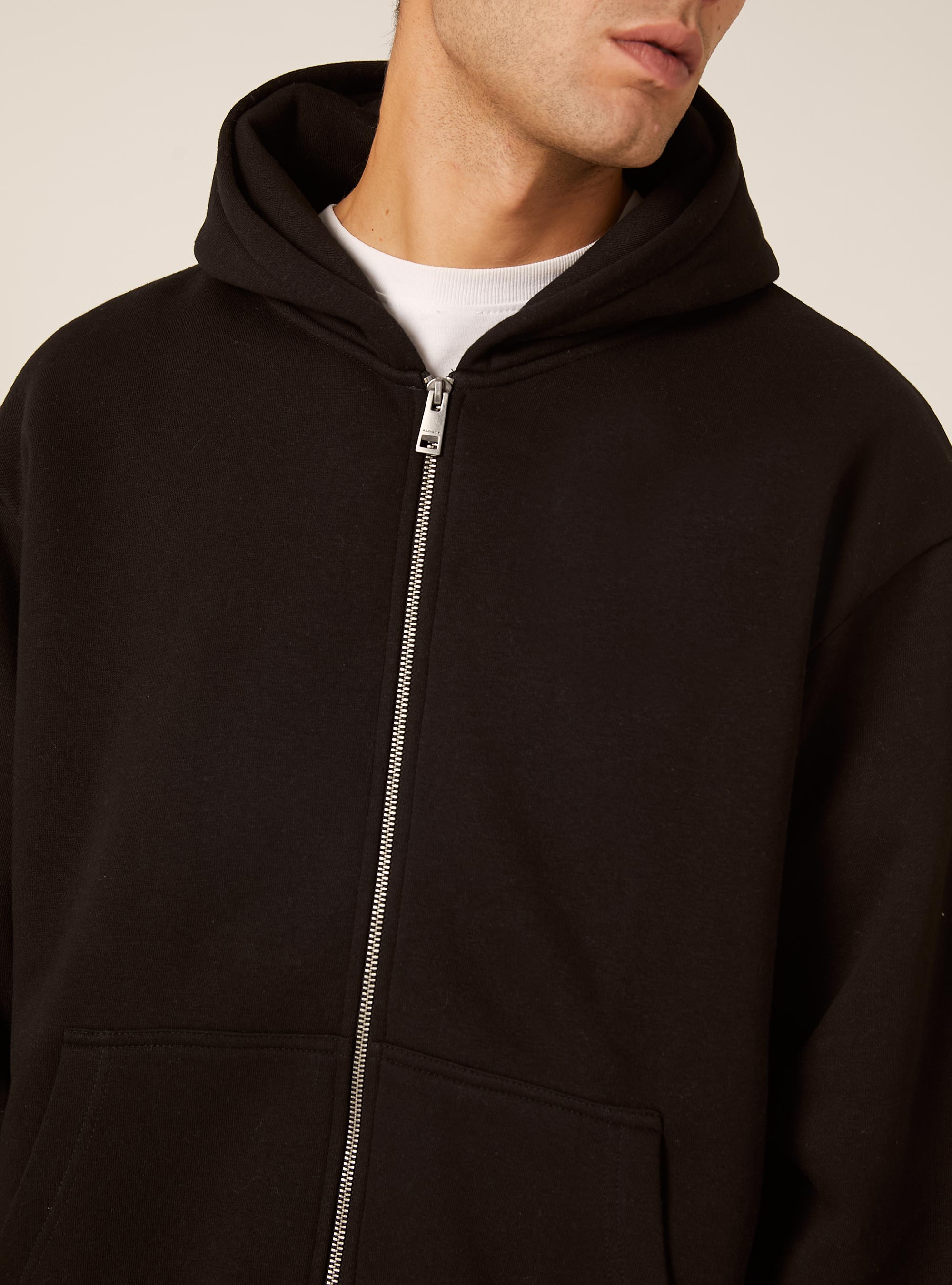 Boxy fit zip-up hoodie, BK1 BLACK