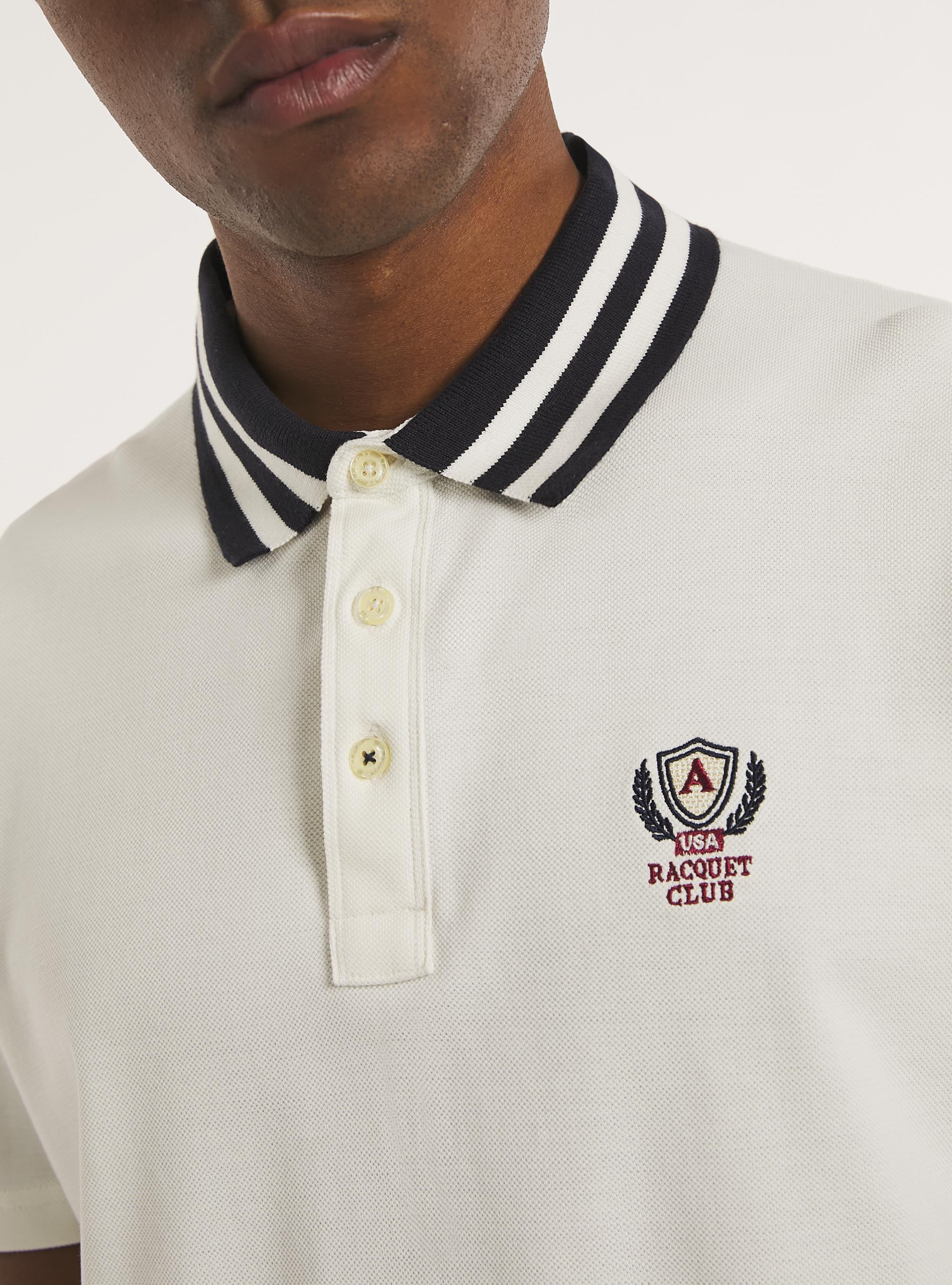 Cotton polo shirt with embroidery, C0020 OFF WHITE