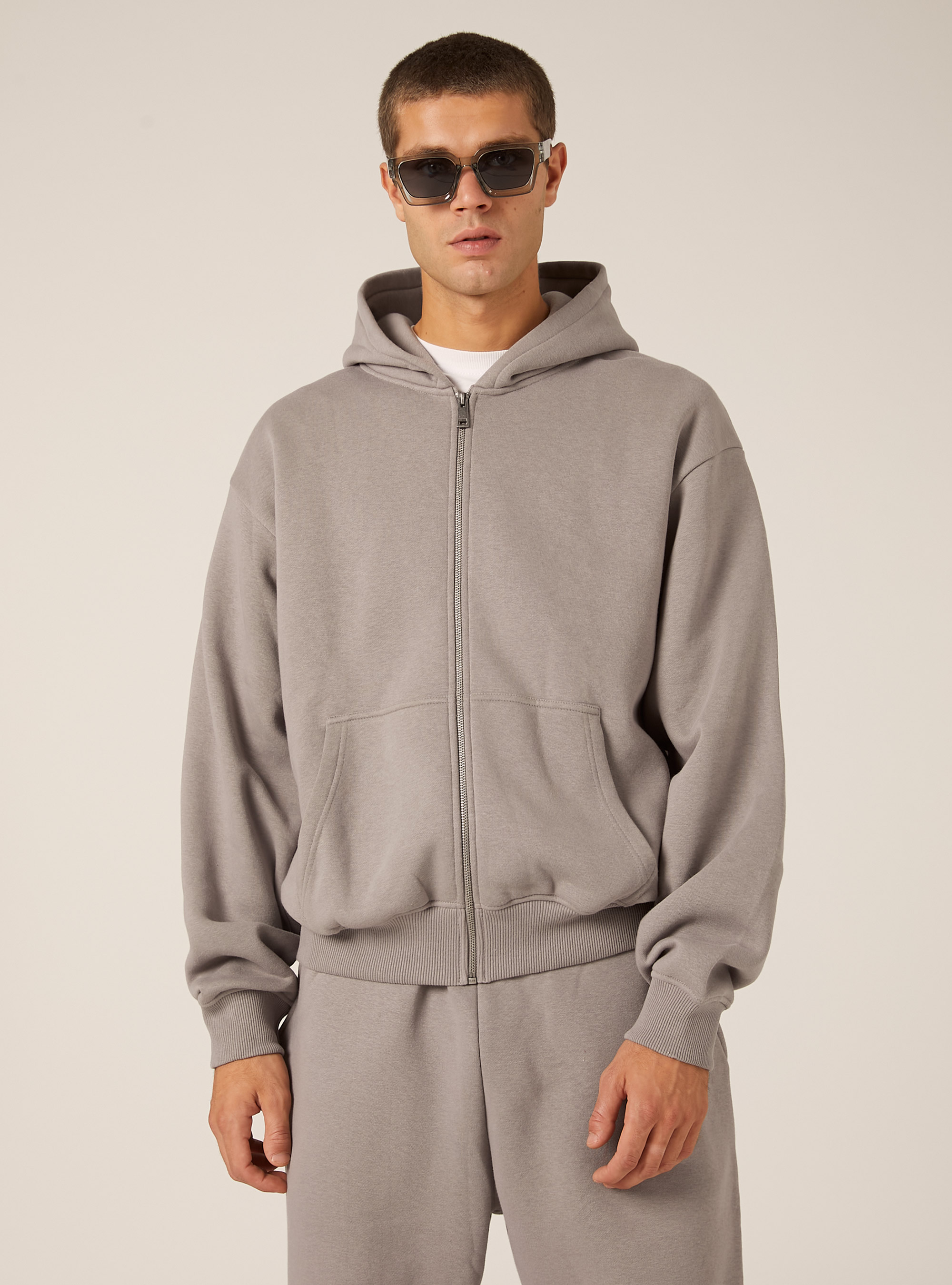 Boxy fit zip-up hoodie, GY2 GREY MEDIUM