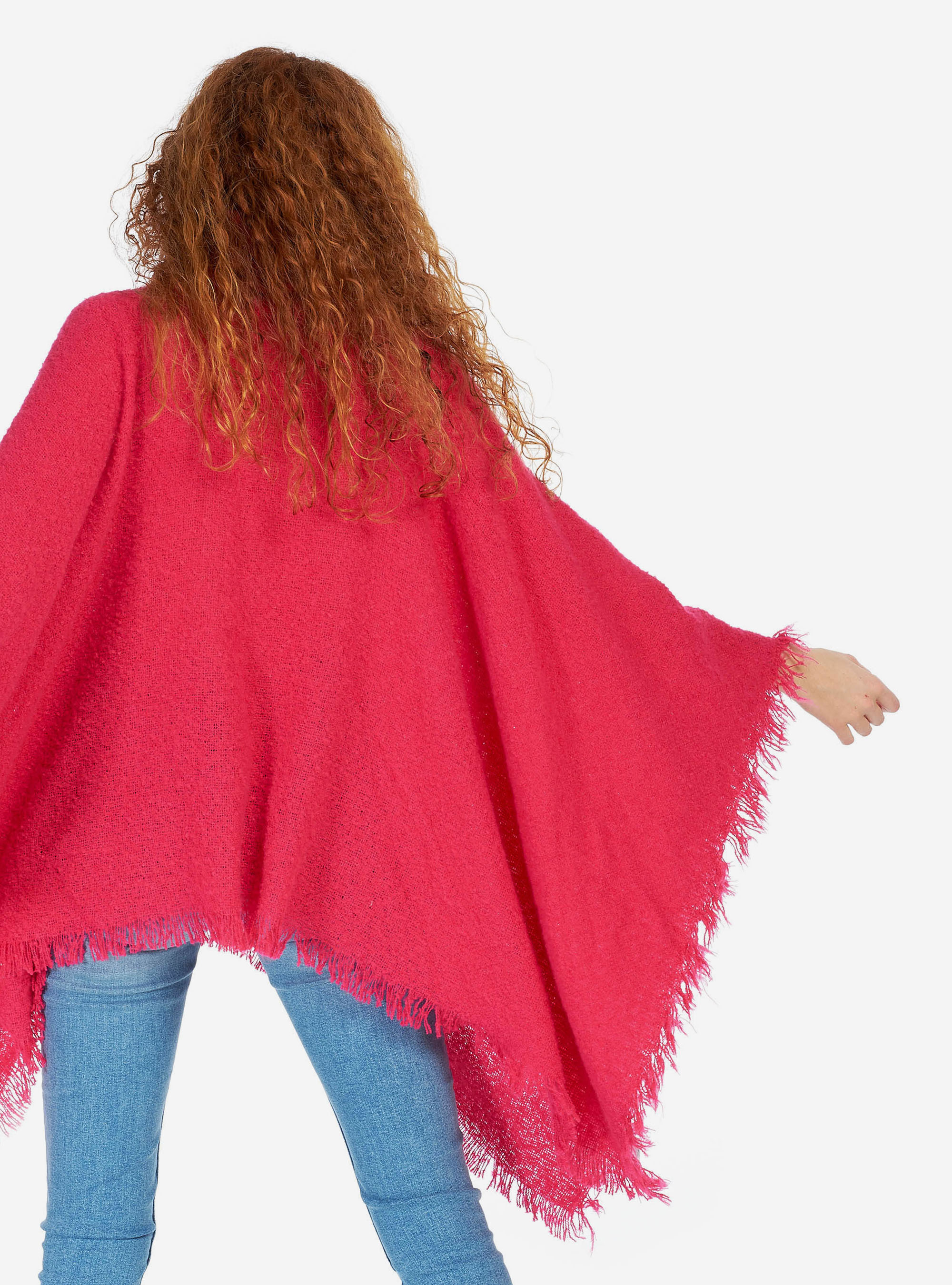 PONCHO WITH HIGH COLLAR, FUXIA