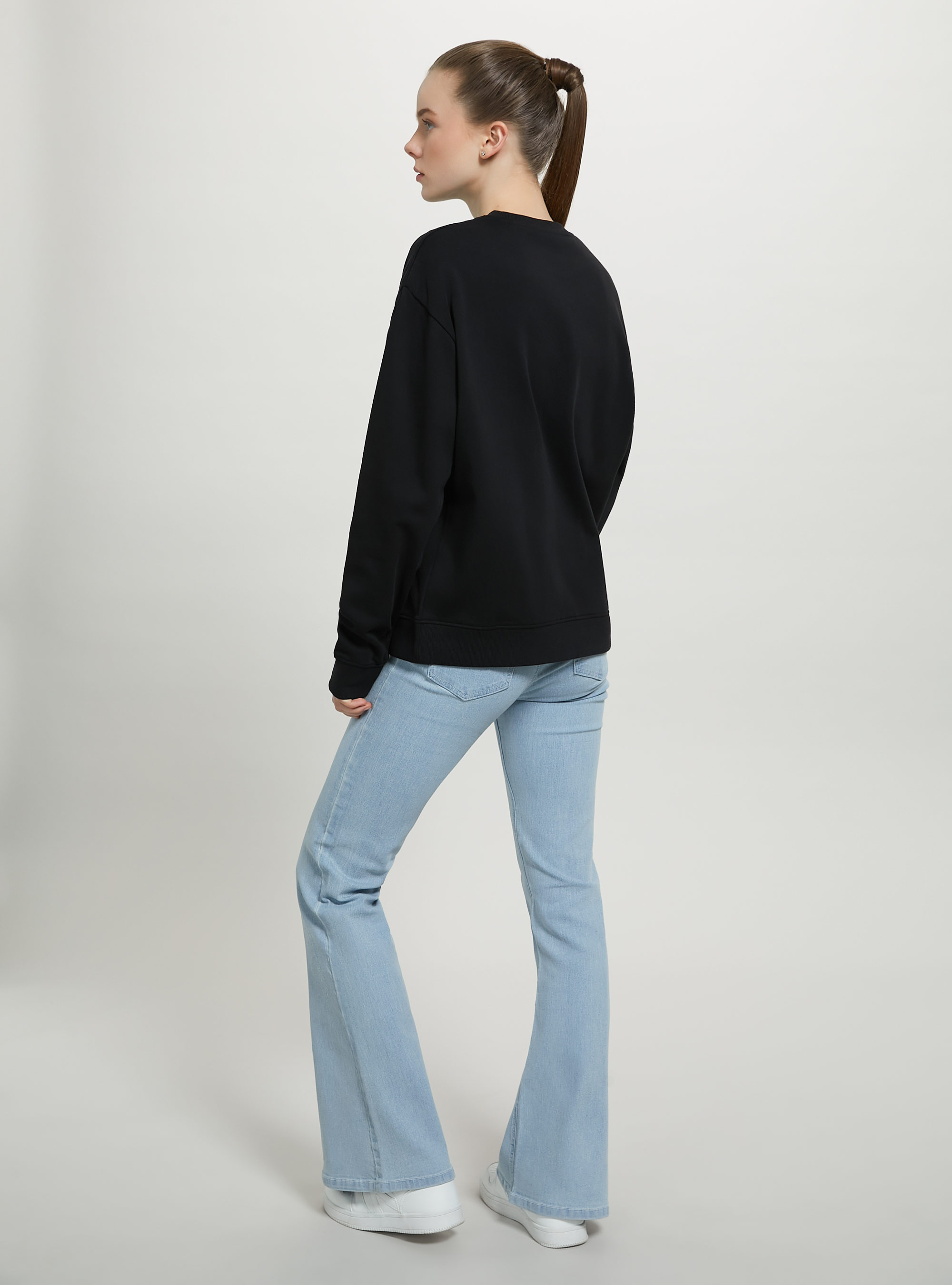 Felpa girocollo in cotone in tinta unita, BK1 BLACK