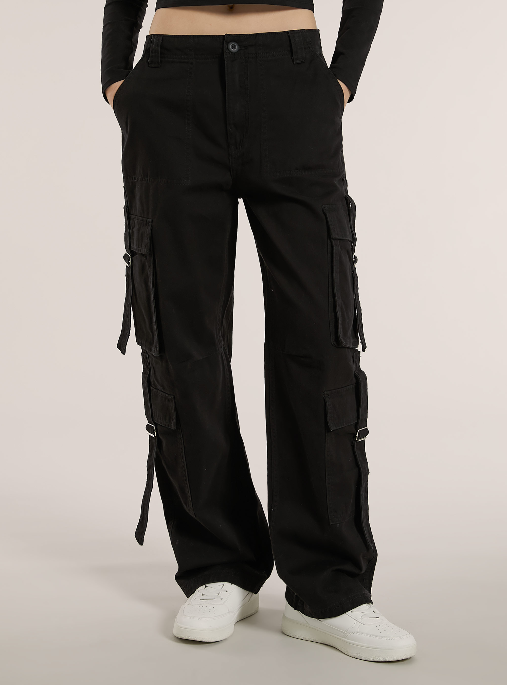 Twill multi cargo trousers, BK1 BLACK