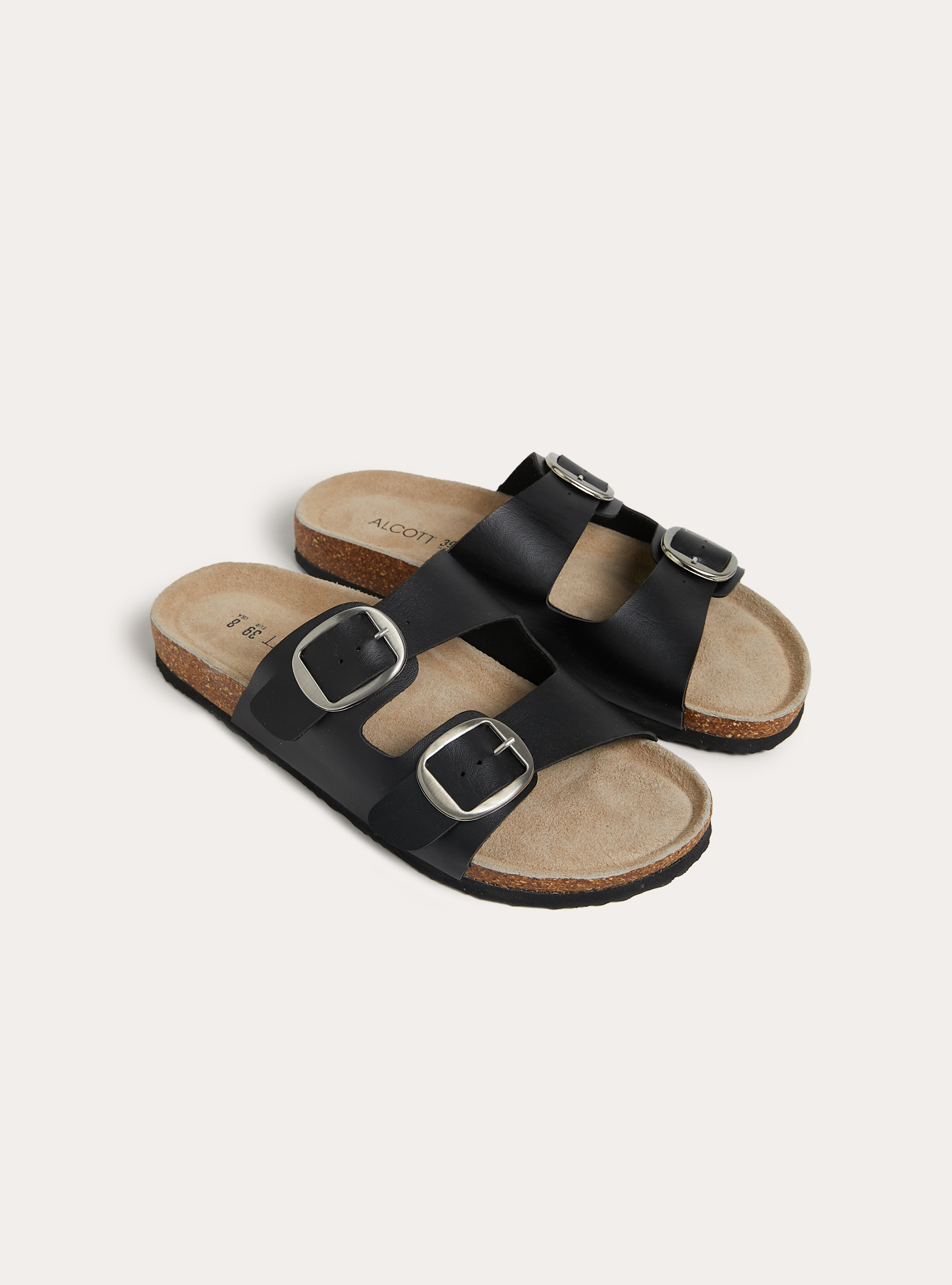 Sandalias bajas efecto piel con suela de ante, BK1 BLACK