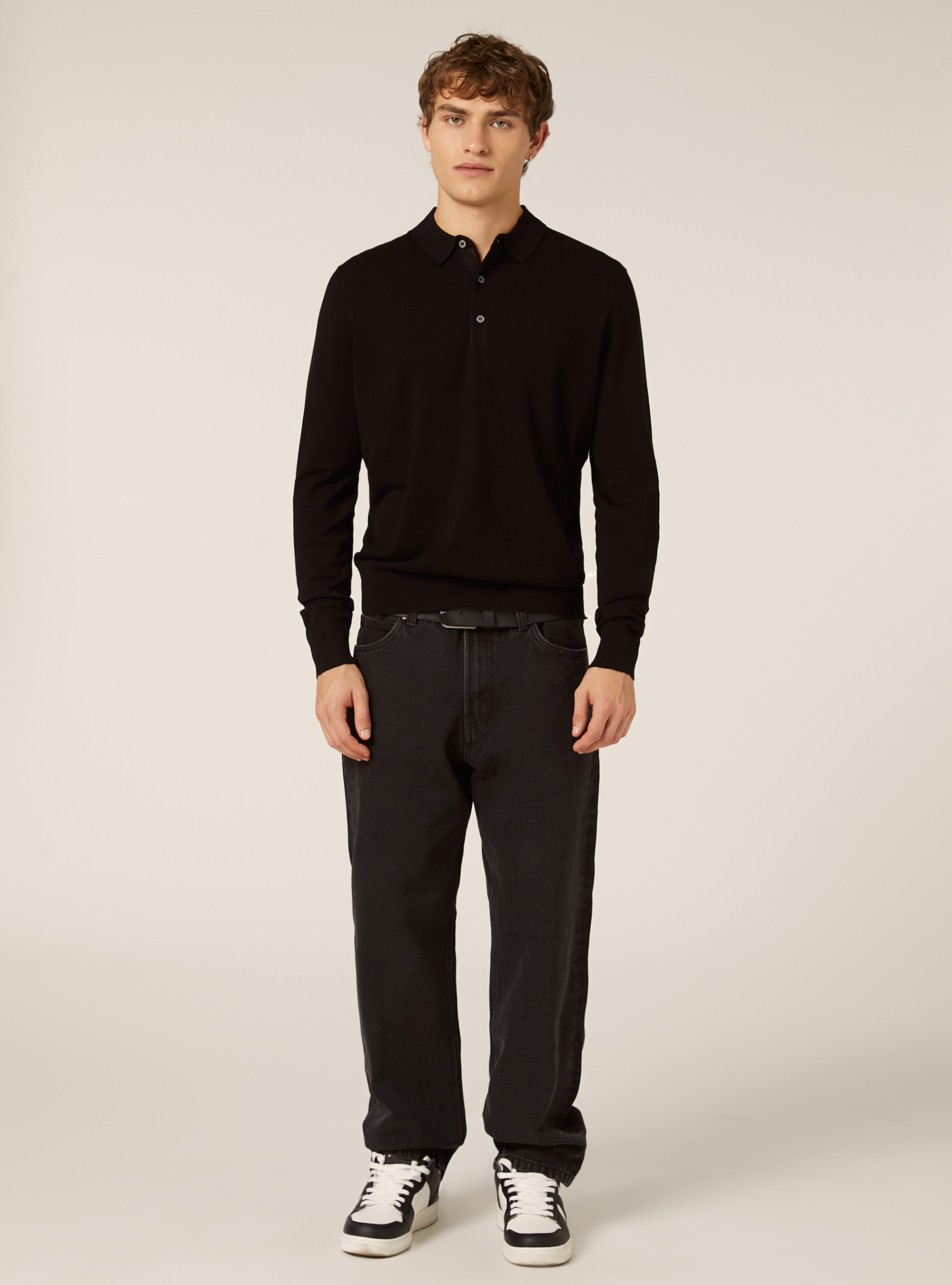 Polo de punto de manga larga, BK1 BLACK