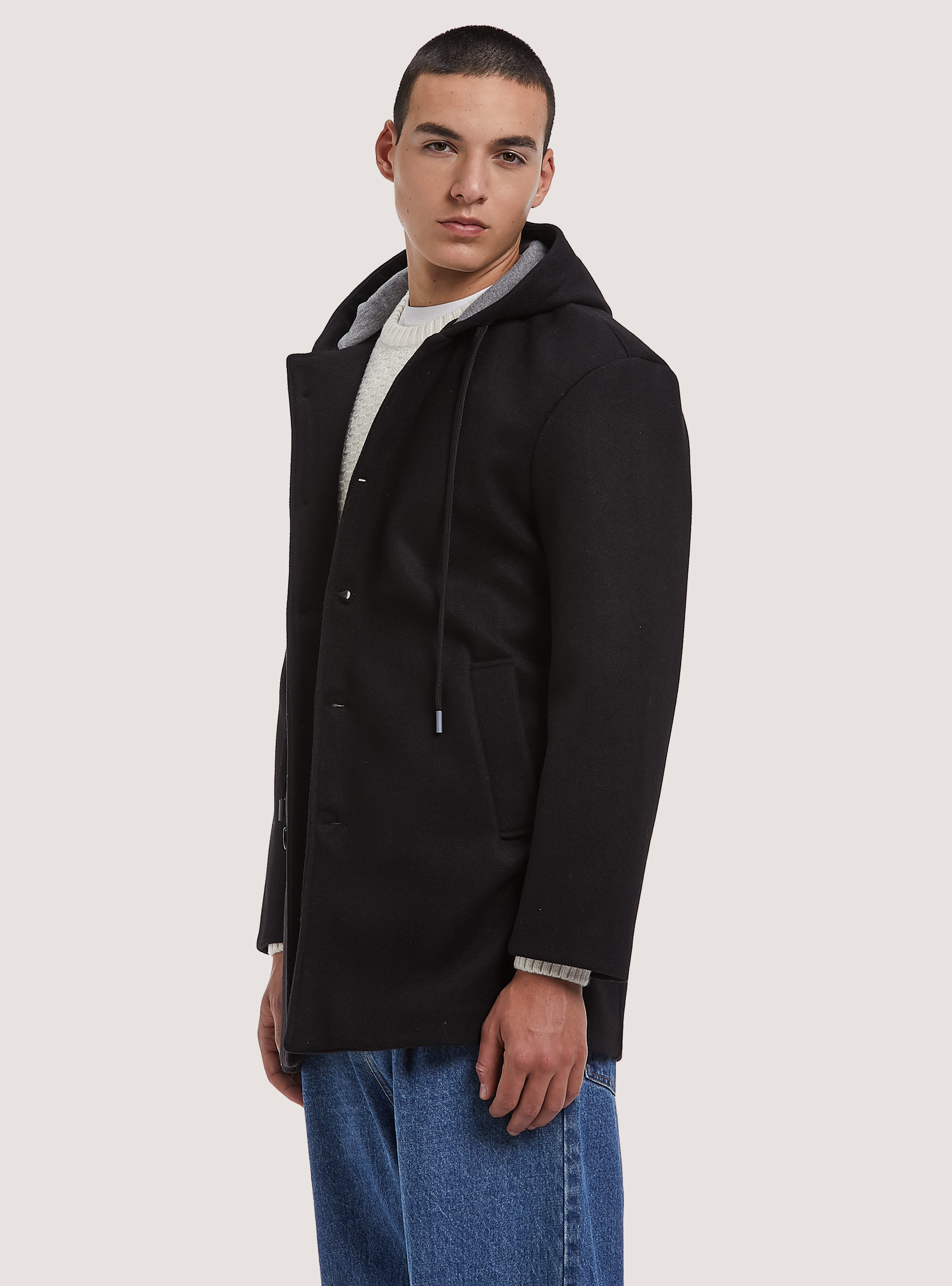 Abrigo con capucha, BK1 BLACK