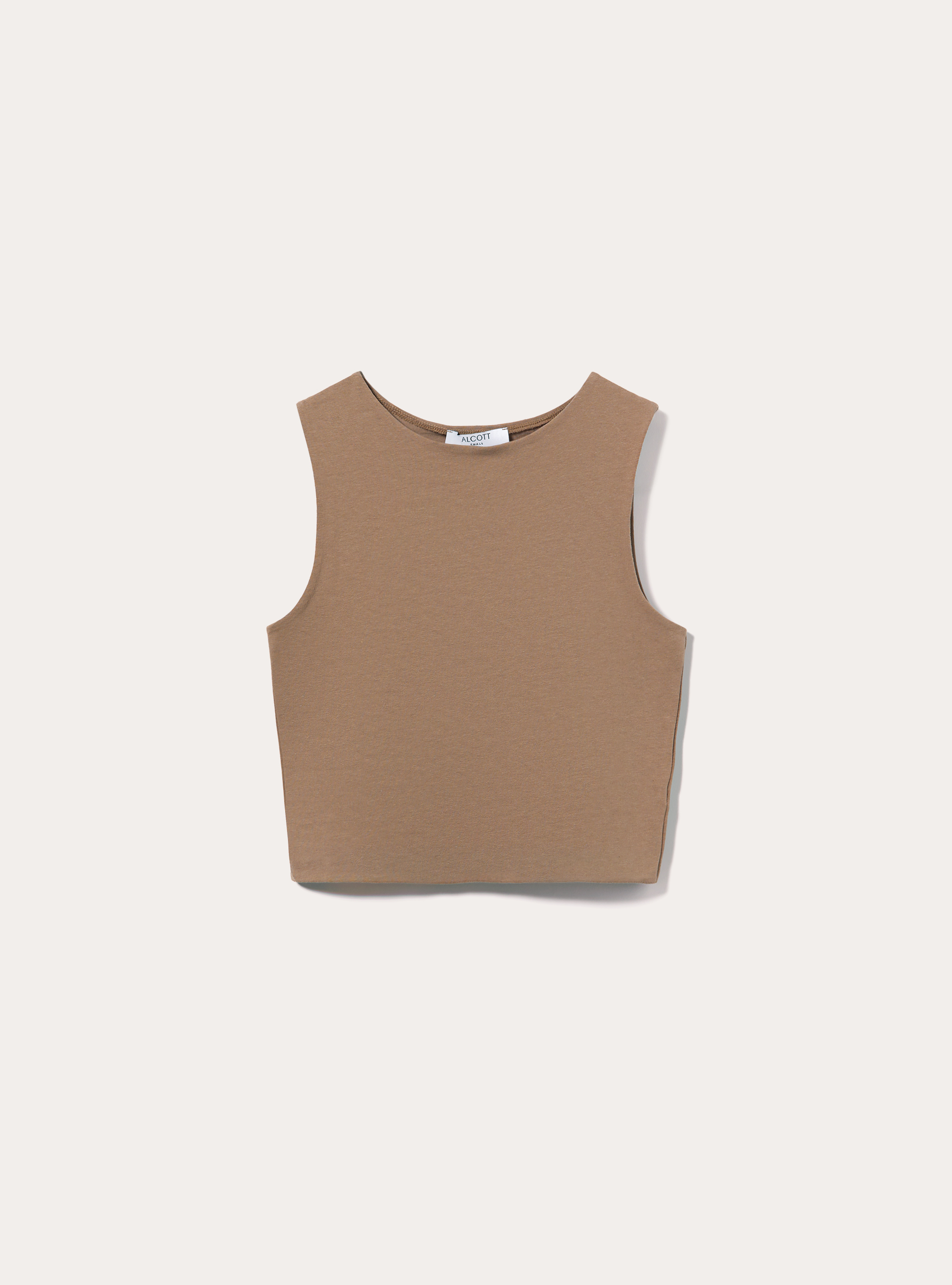 Canotta basica in jersey elasticizzato crop fit, BG3 BEIGE LIGHT