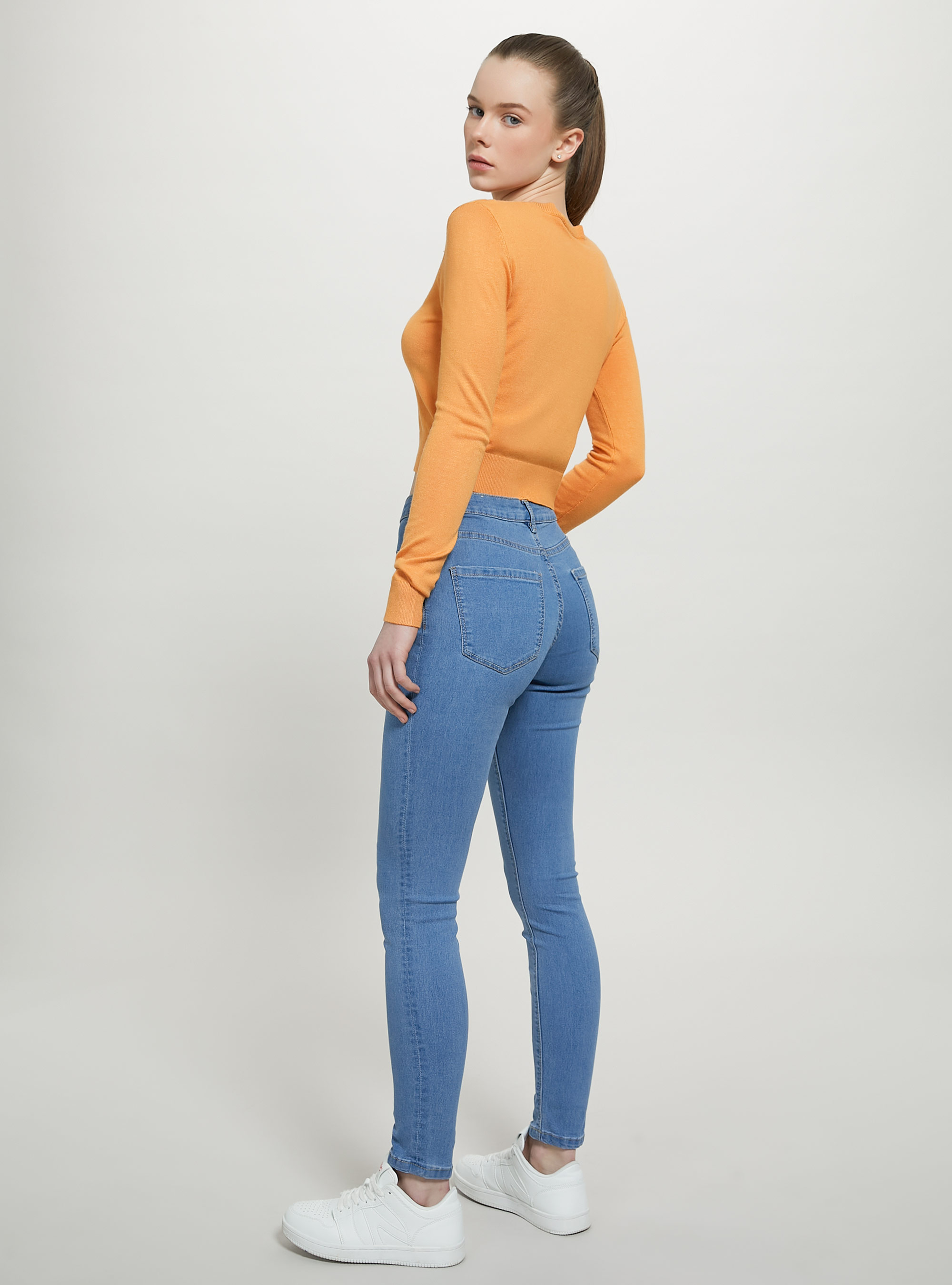 Cropped crew-neck pullover, OR3 ORANGE LIGHT