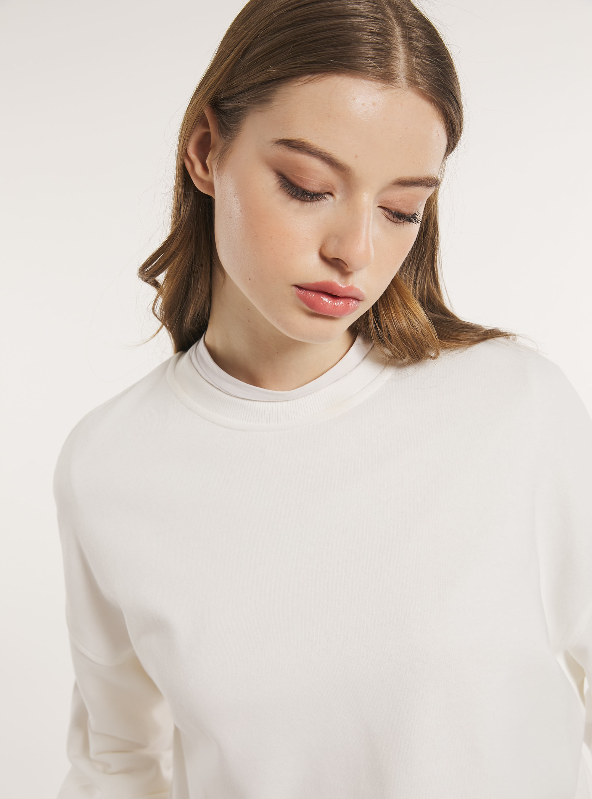 Plain cotton crew-neck sweatshirt, WH2 WHITE