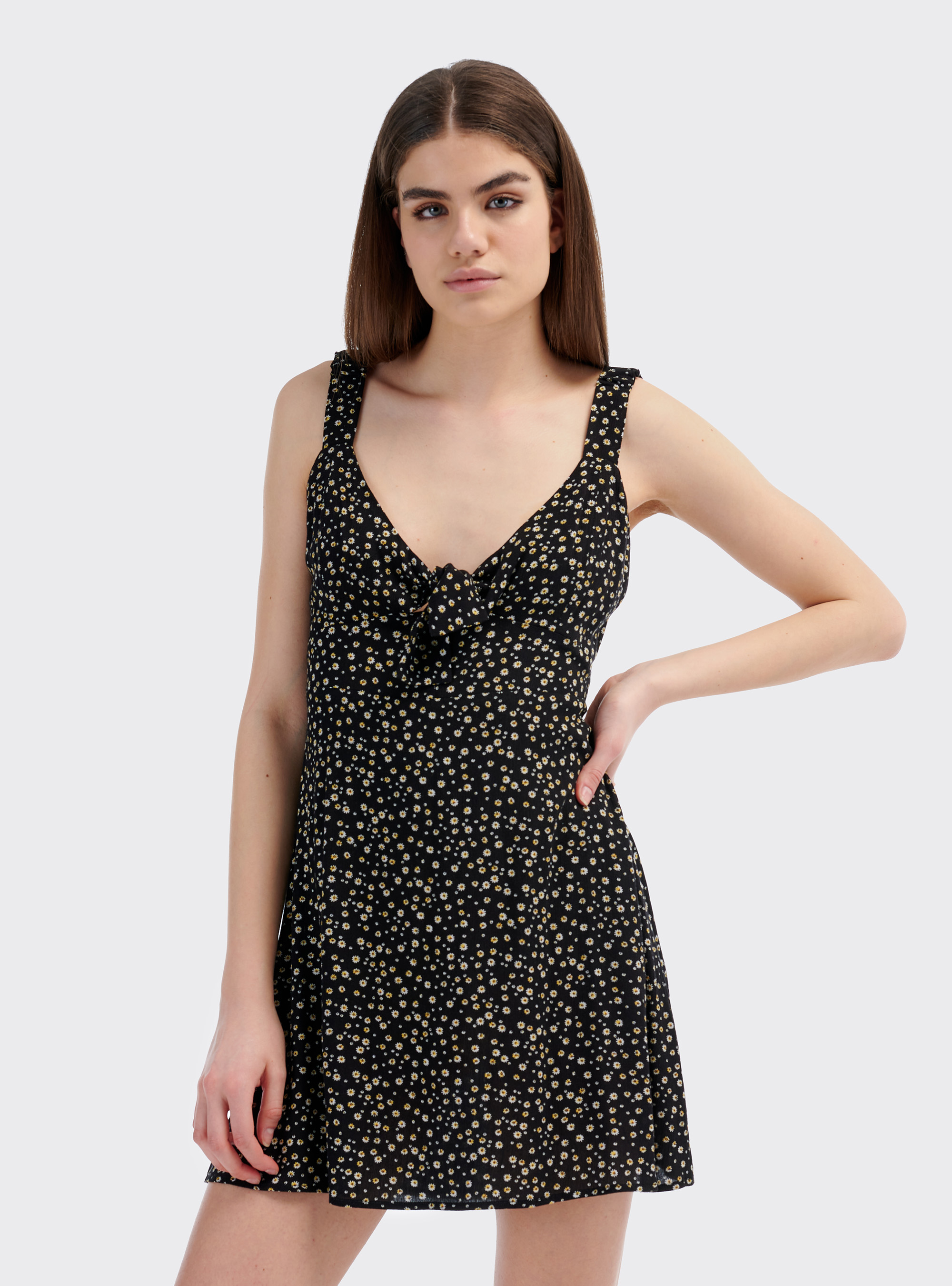 Vestito corto a ruota stampa a fiori, MULTICOLORE