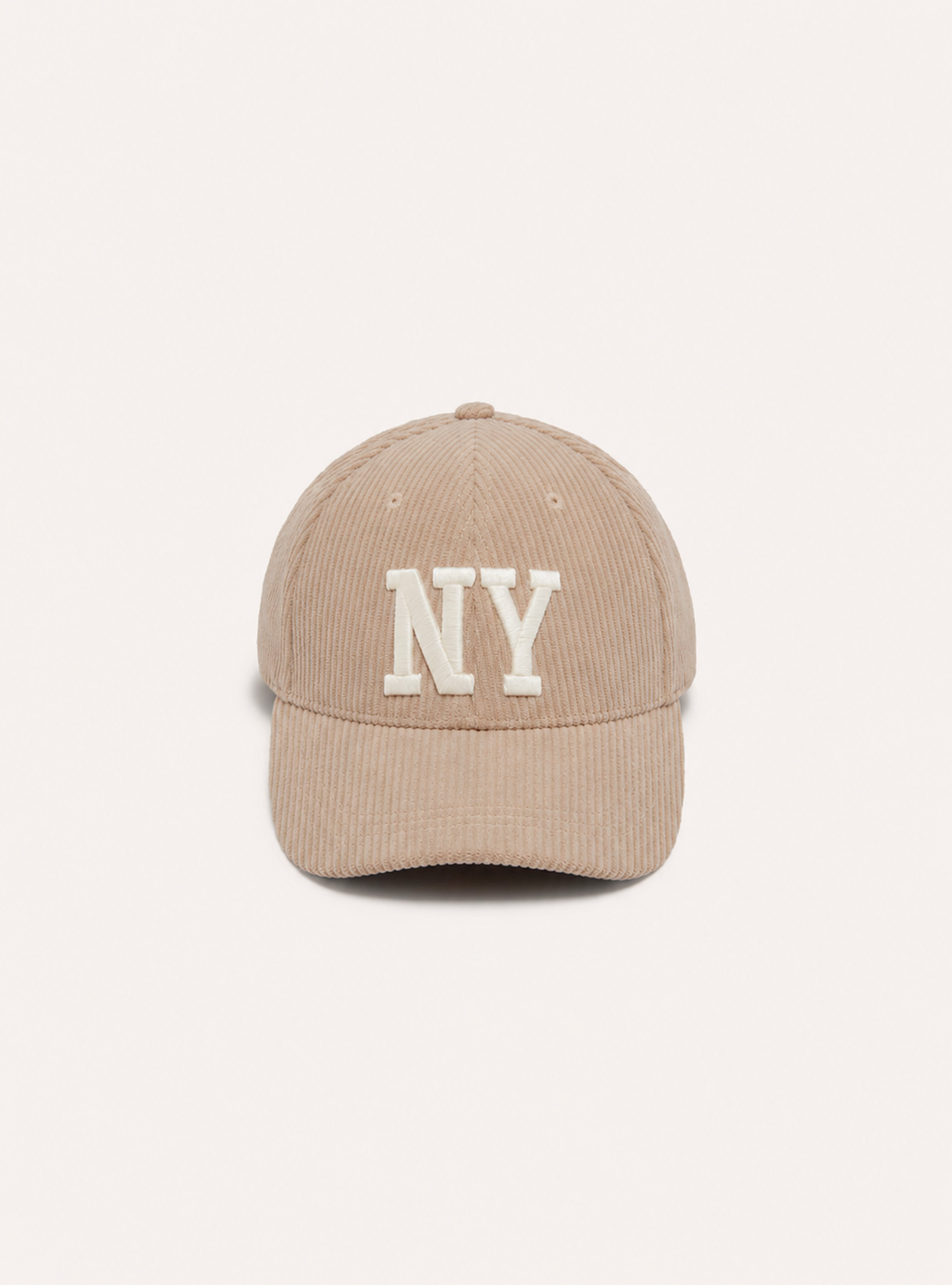 Cappello con visiera e ricamo in velluto a coste, BG2 BEIGE MEDIUM
