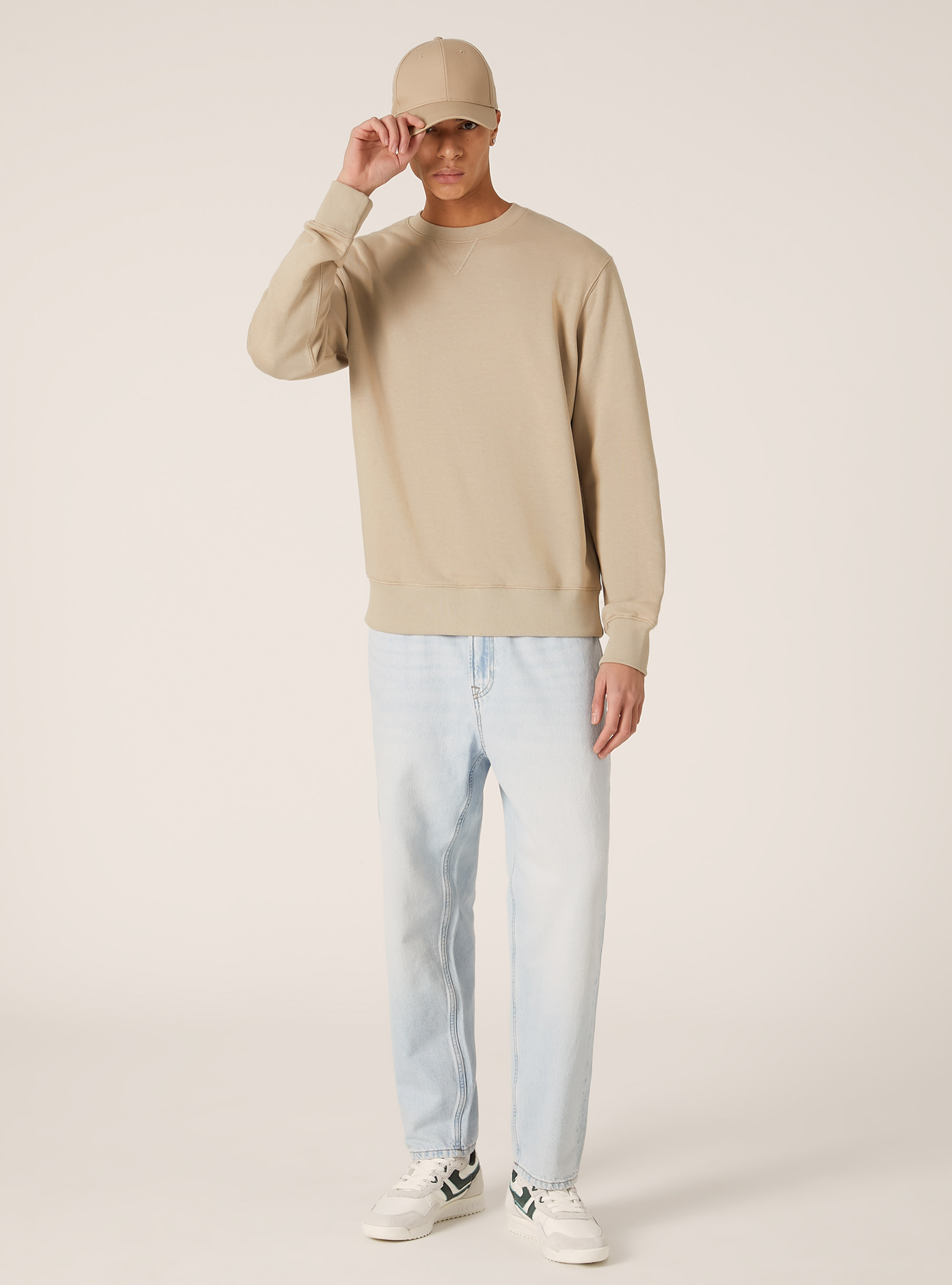 Sudadera de cuello redondo en color liso, BG2 BEIGE MEDIUM