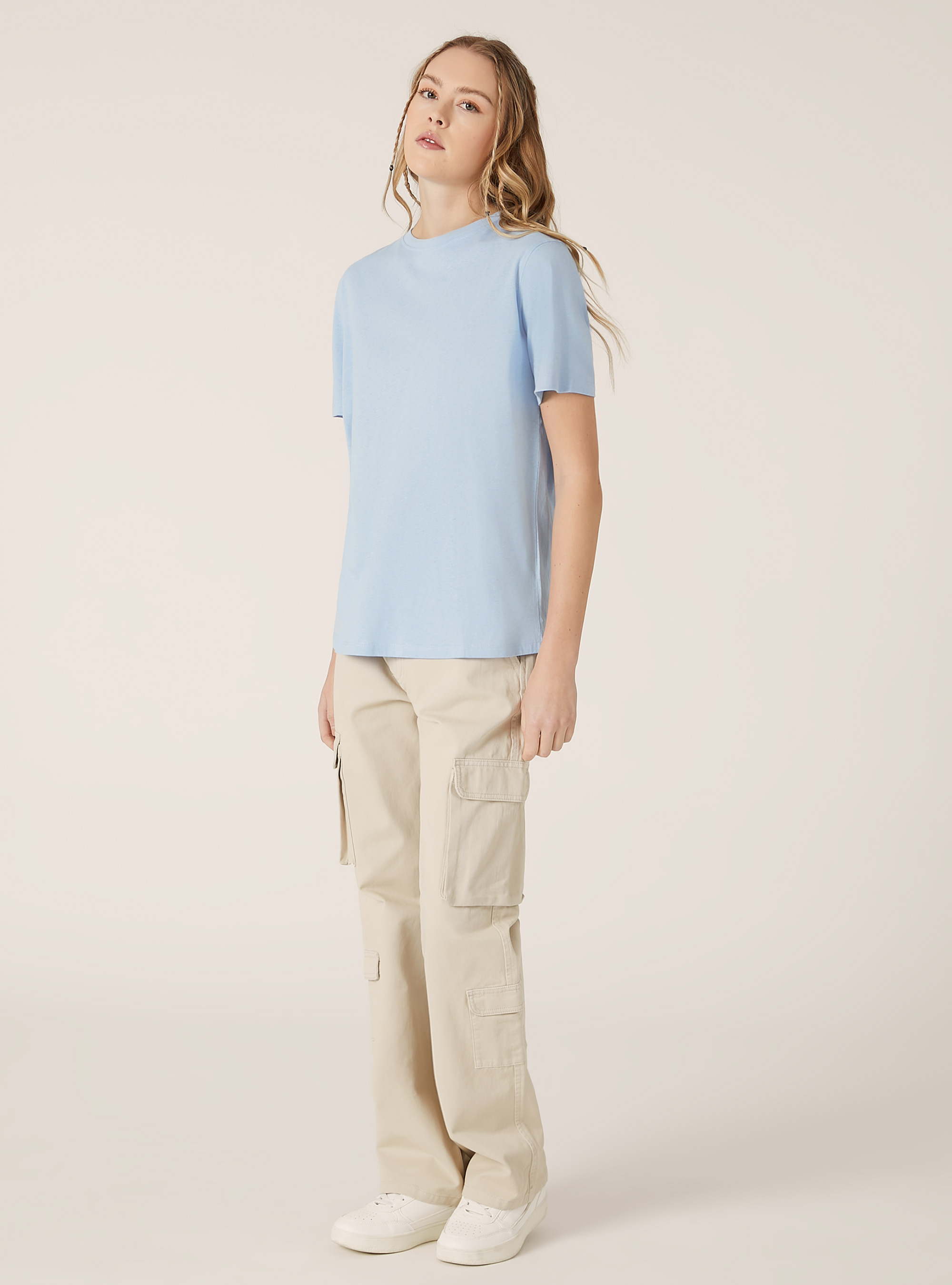 Camiseta de algodón con cuello redondo, AZ3 AZURE LIGHT