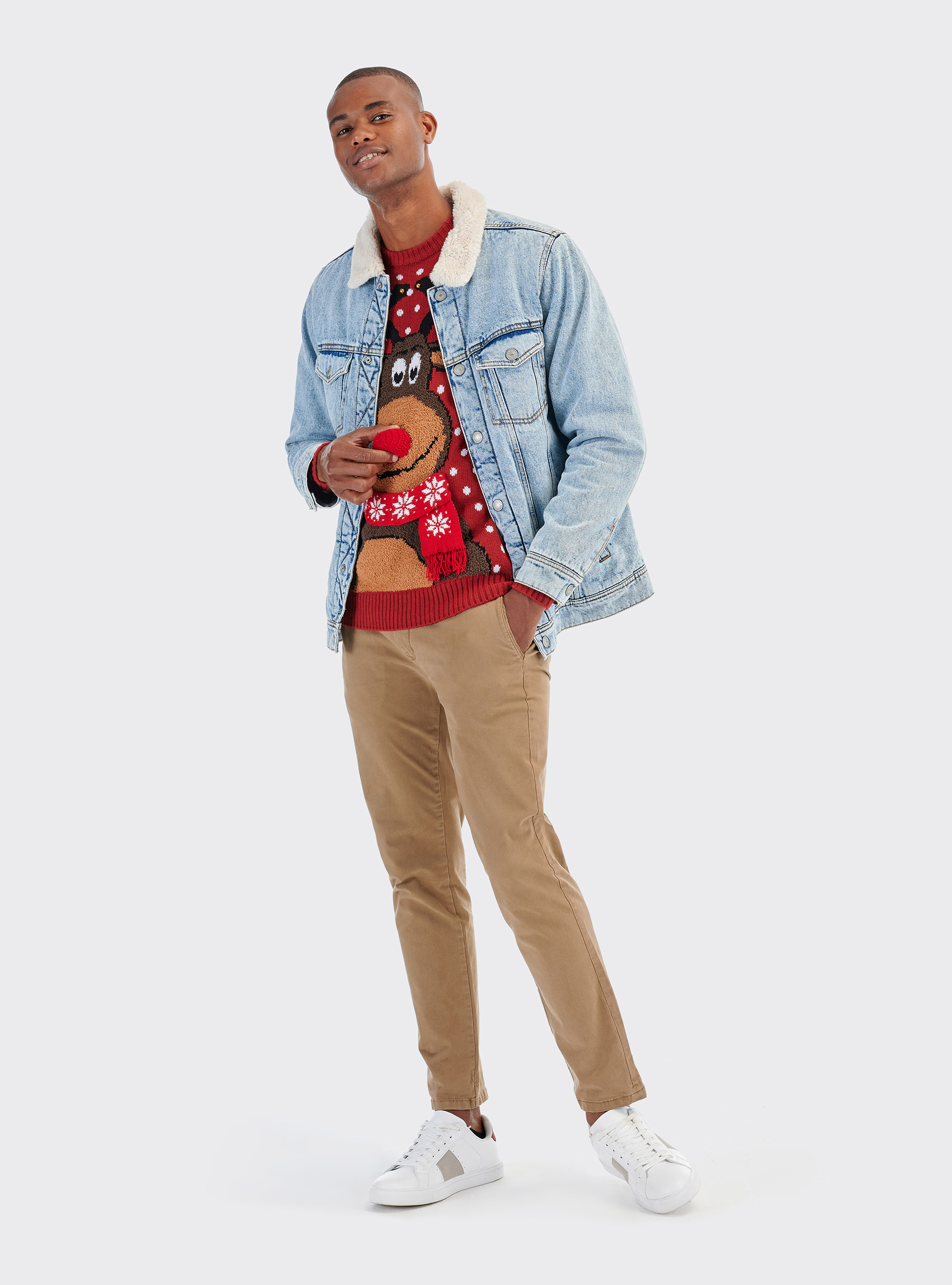 MoonWorks Felpa Natalizia Uomo Con Renna: Maglione Divertente A Girocollo, Taglie Forti Fino A 4XL