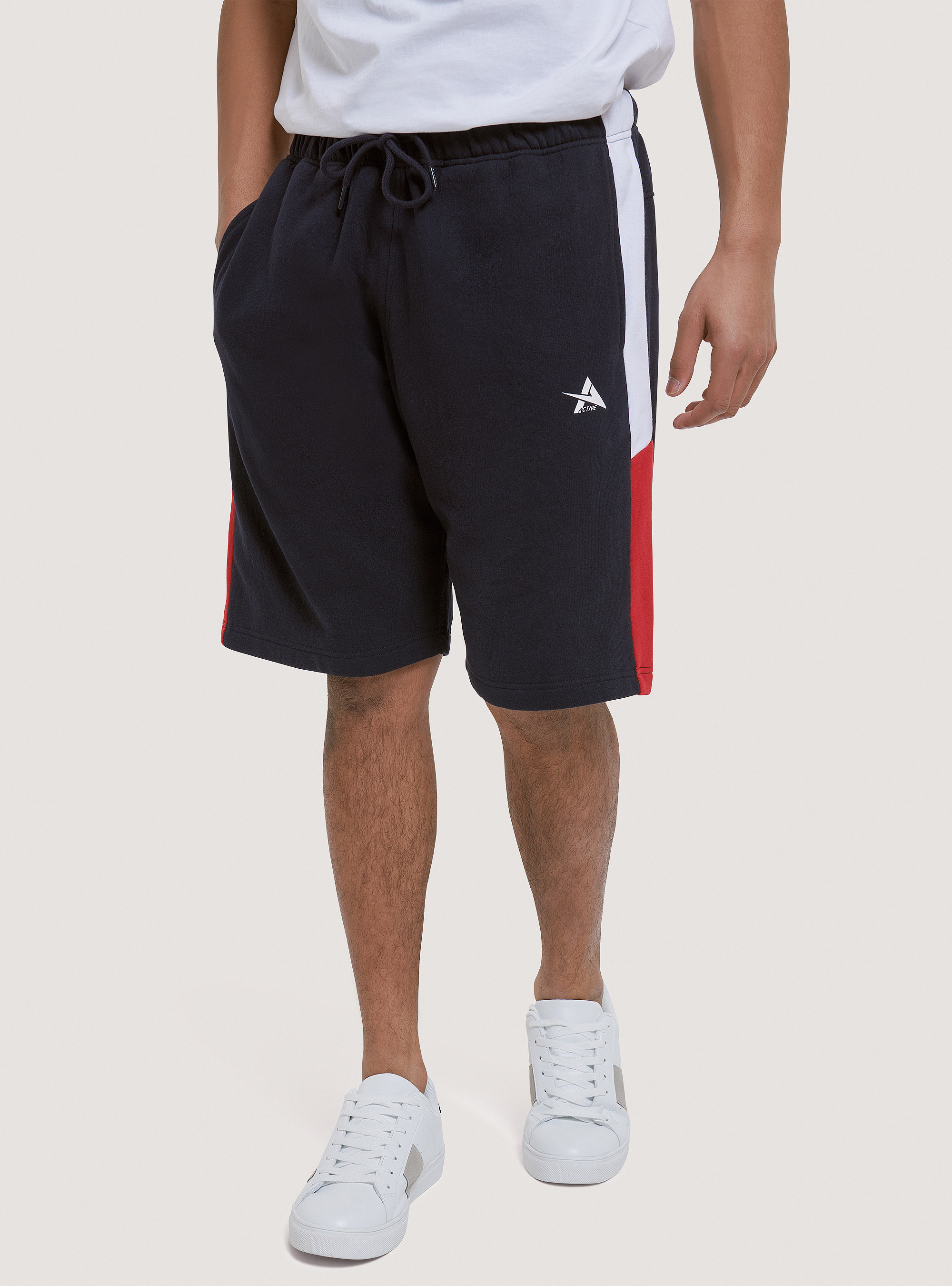 Pantalon de surv&ecirc;tement court en coton avec imprim&eacute;, C210 BLUE NAVY