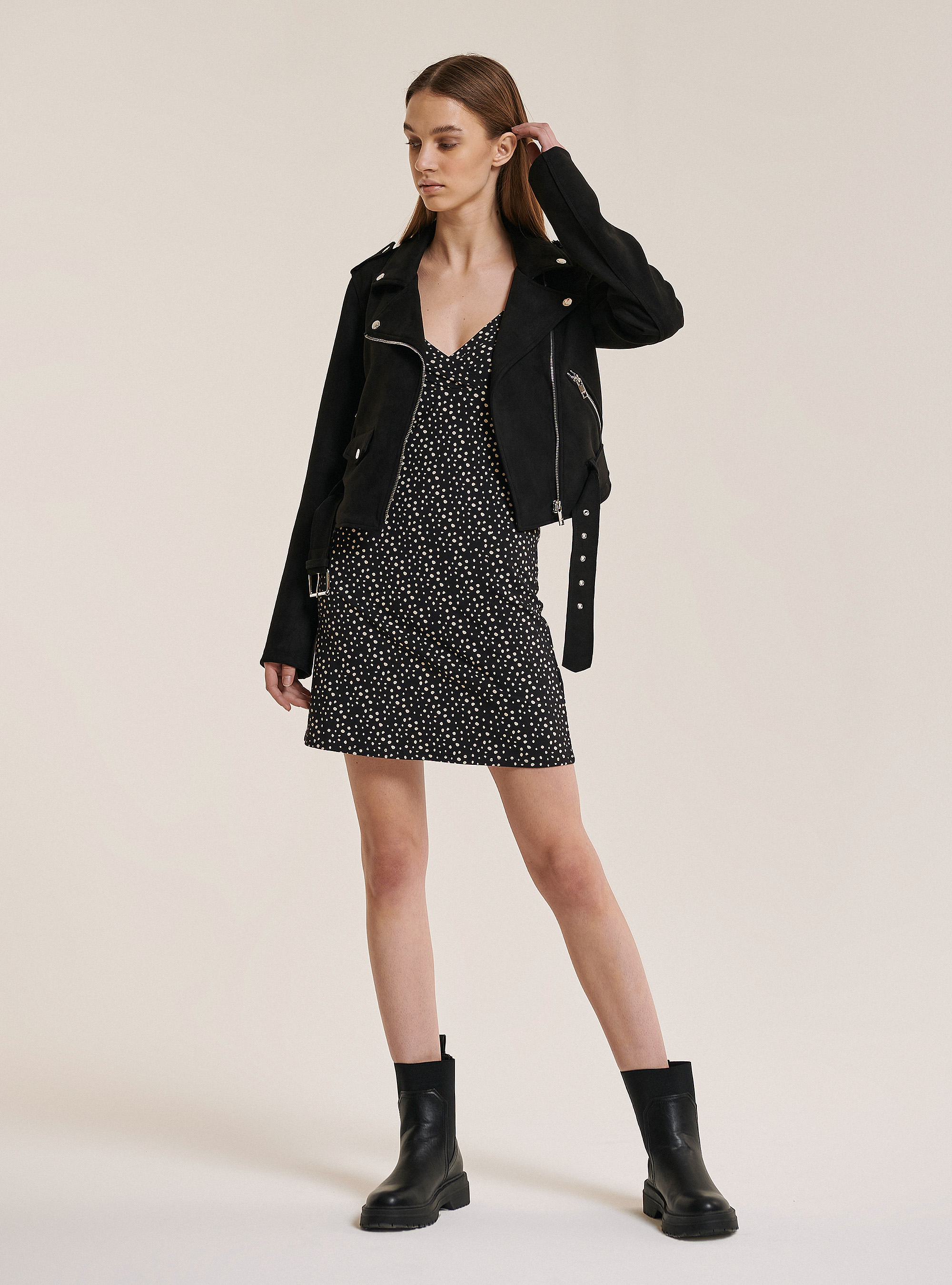 Abrigo efecto gamuza, NEGRO