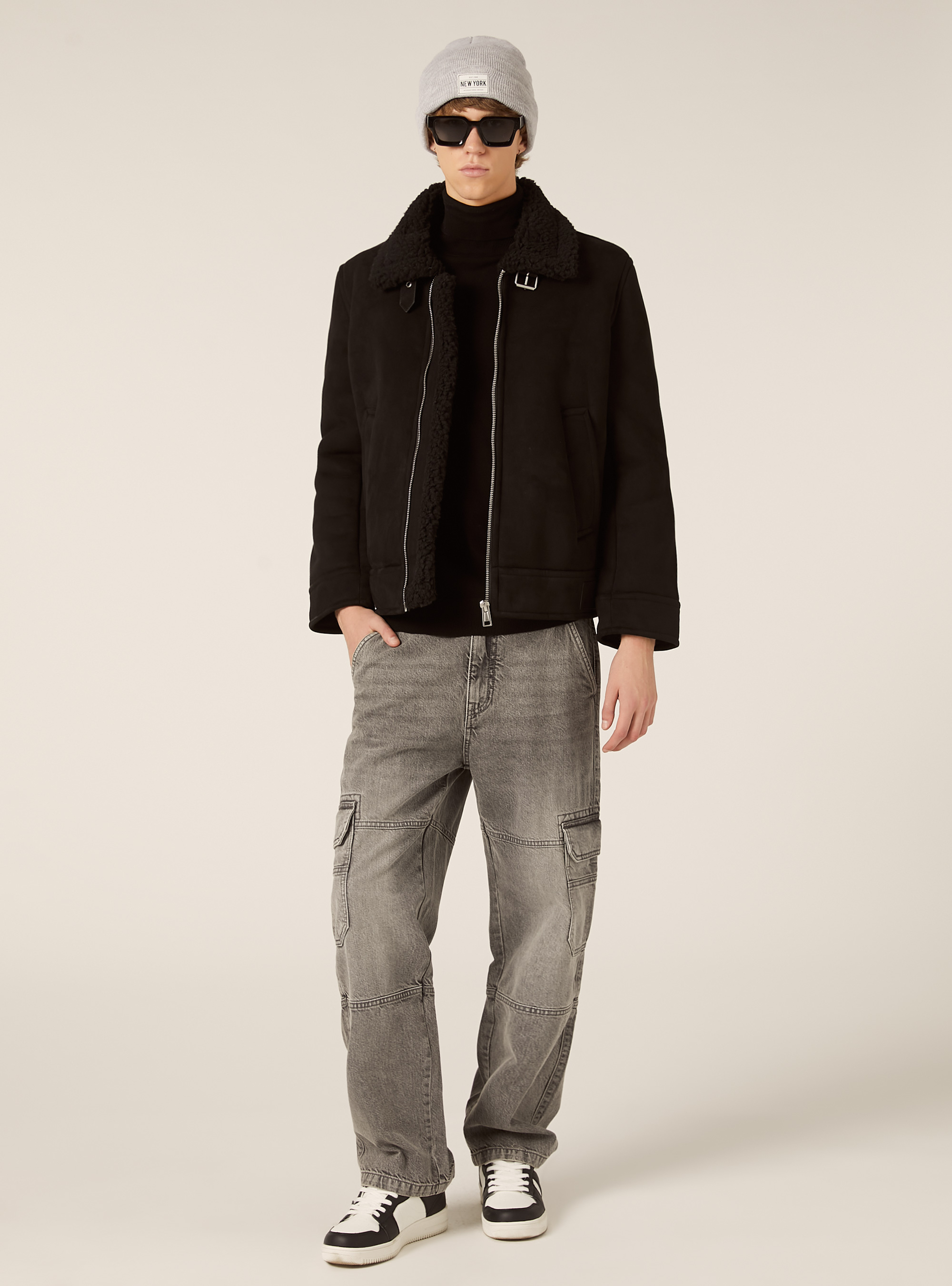 Giubbotto effetto camoscio interno in sherpa, BK1 BLACK