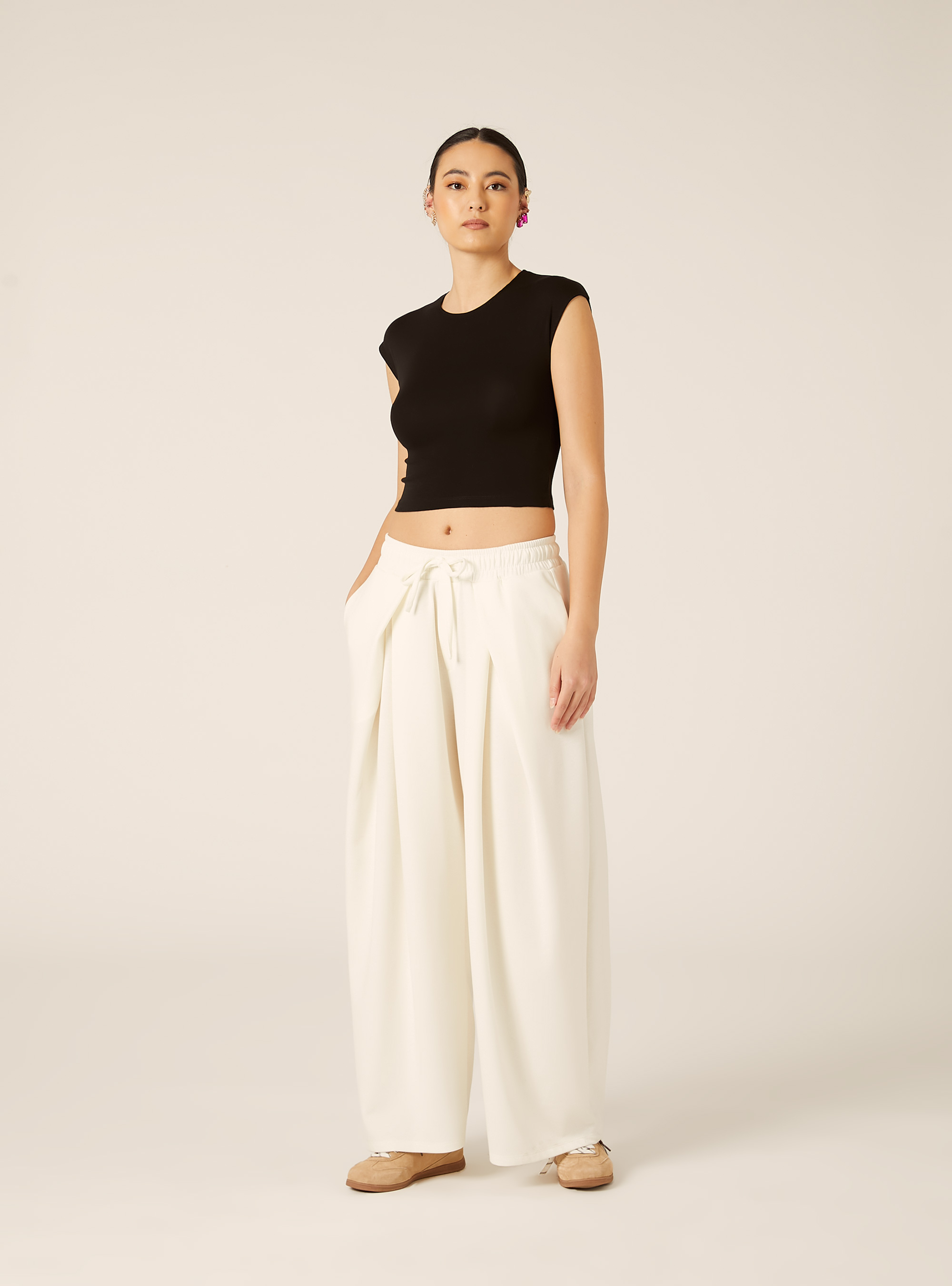 Pantaloni in scuba barrel fit, WH1 OFF WHITE
