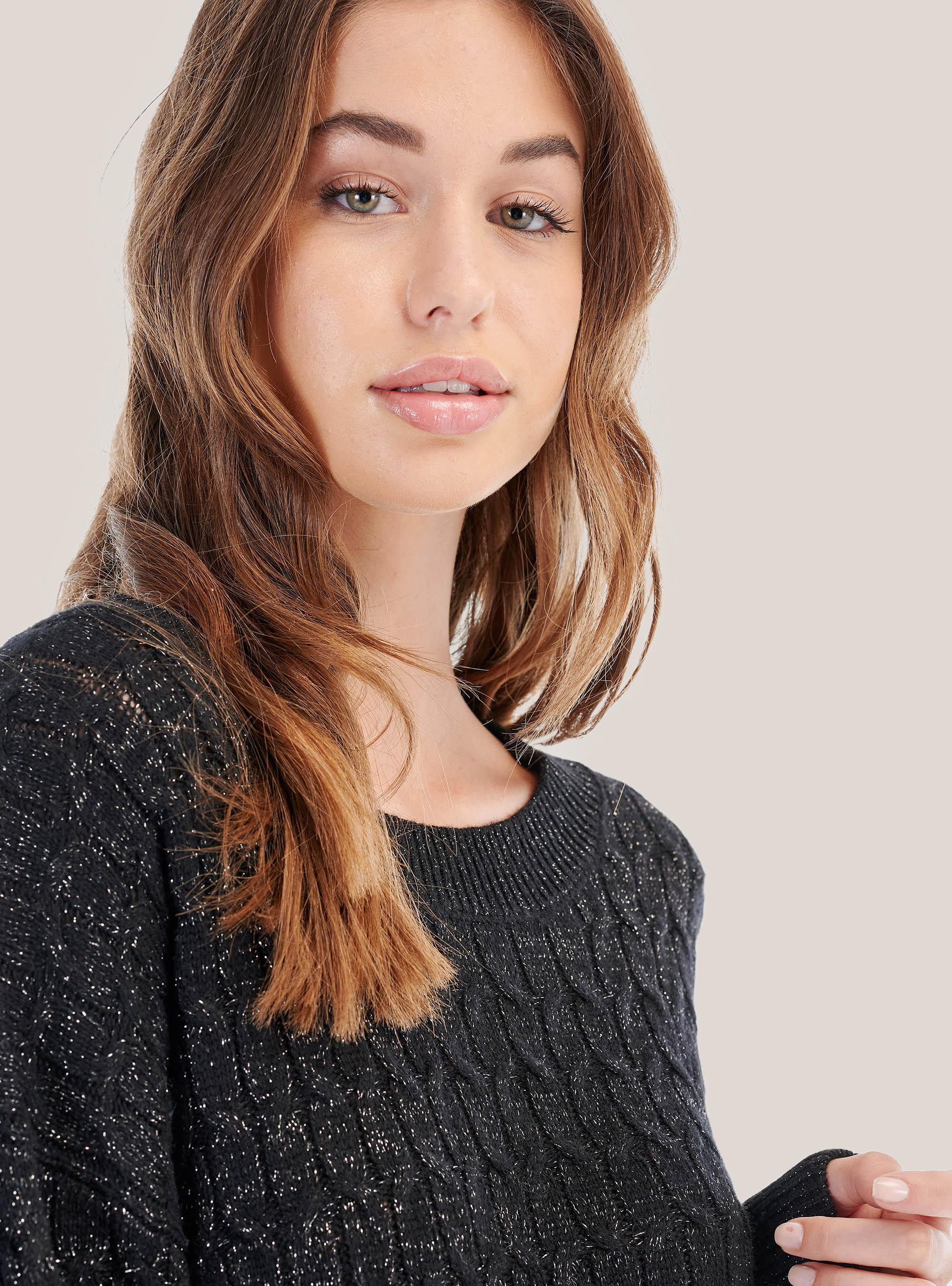 Jersey trenzado con hilo metálico, NEGRO