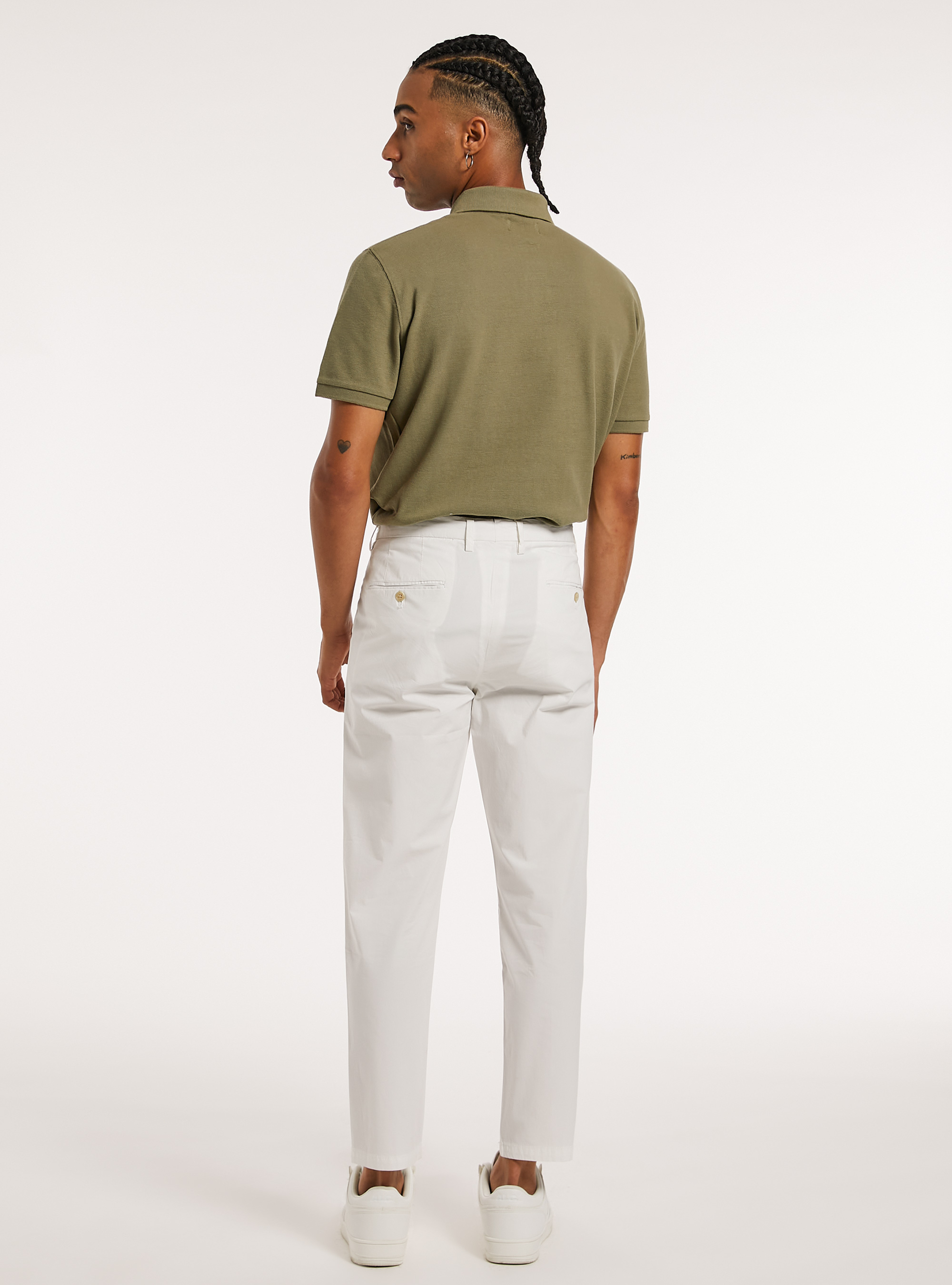 Cotton trousers with double pleats, WH1 OFF WHITE