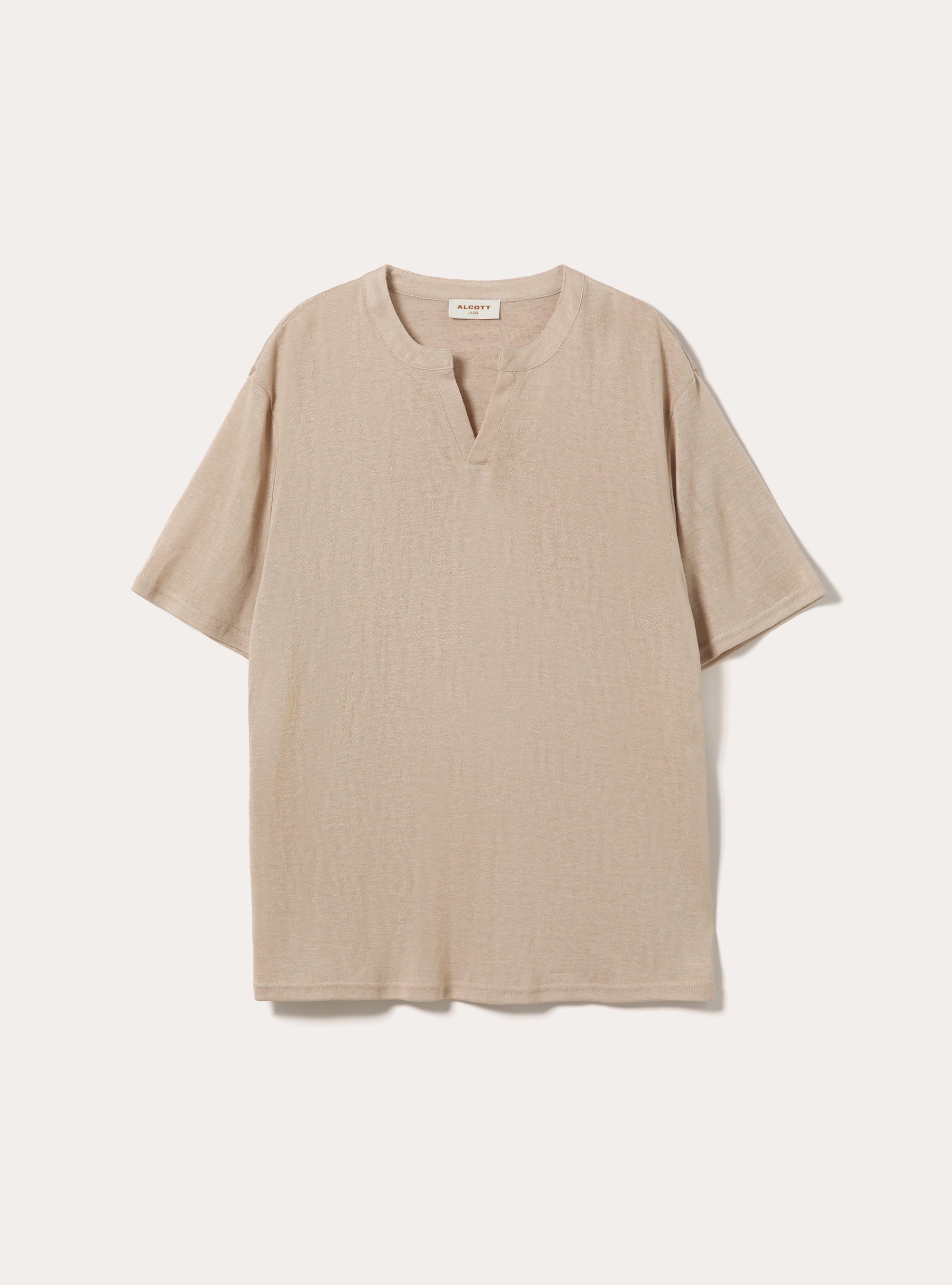 Maglietta serafino effetto lino, BG2 BEIGE MEDIUM