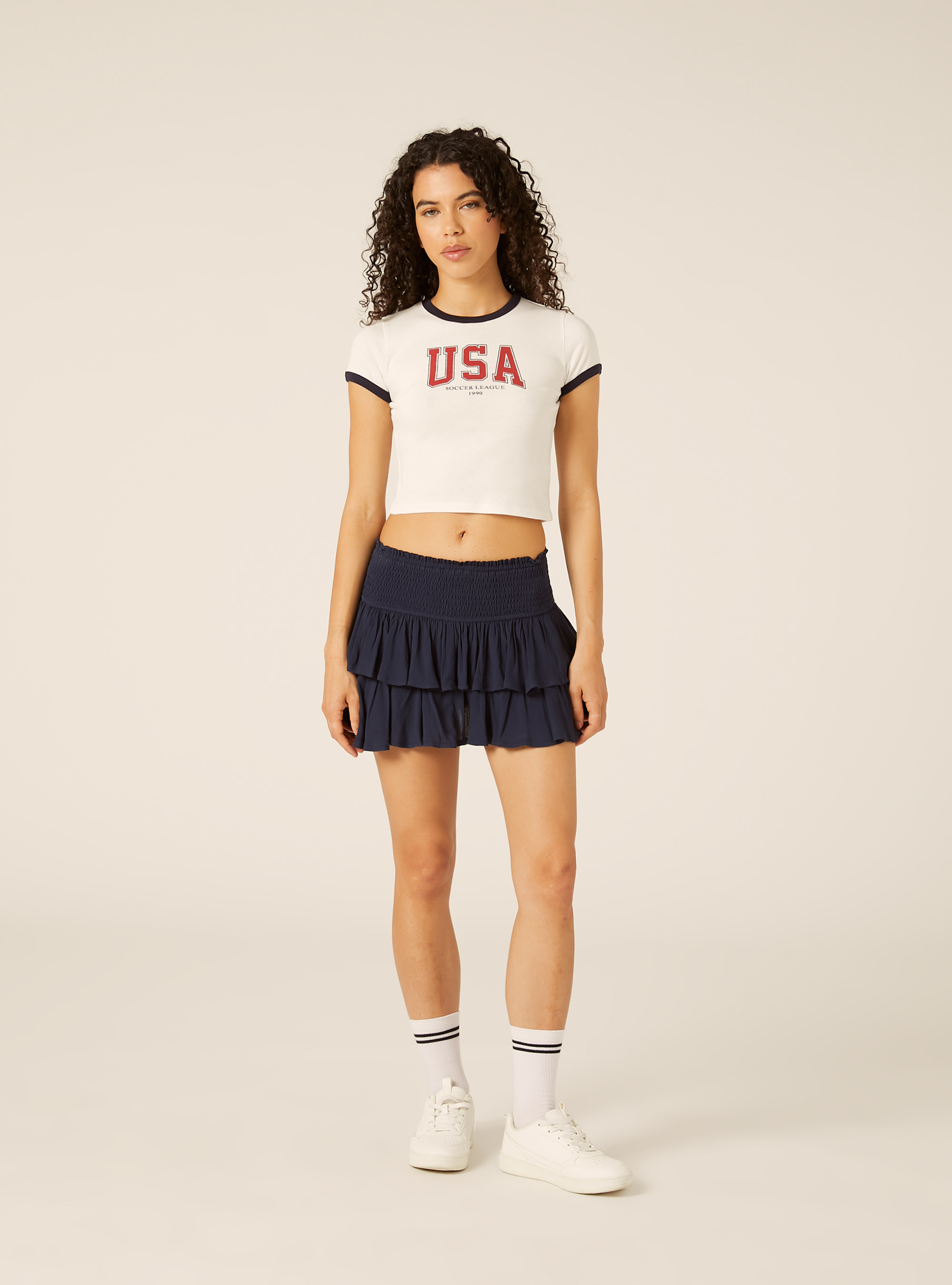 T-shirt crop con stampa calcio mondiali, WH2 WHITE