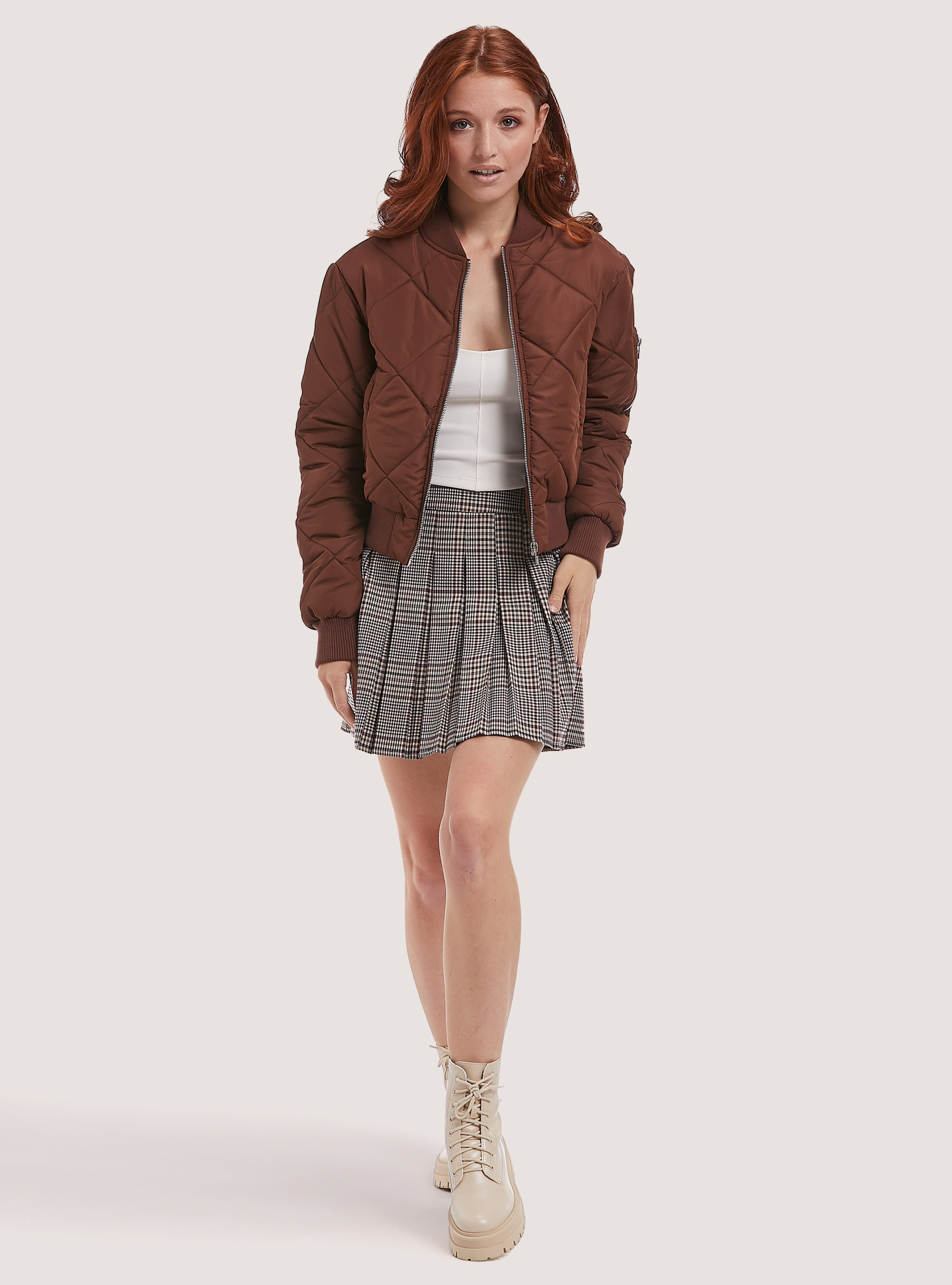 Cropped bomber jacket with recycled padding, BR2 BROWN MEDIUM