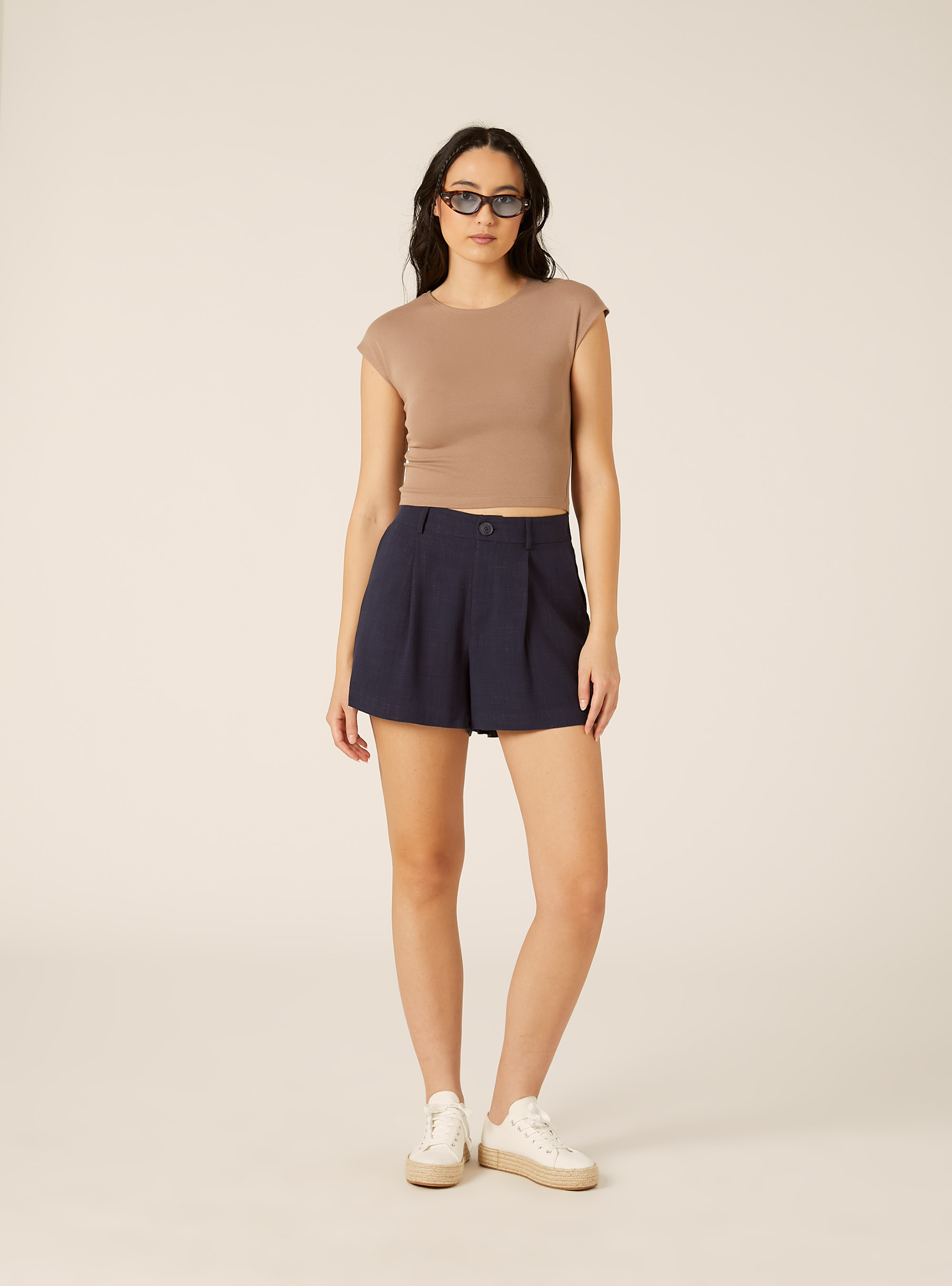 T-shirt crop con con maniche ad aletta, BR3 BROWN LIGHT