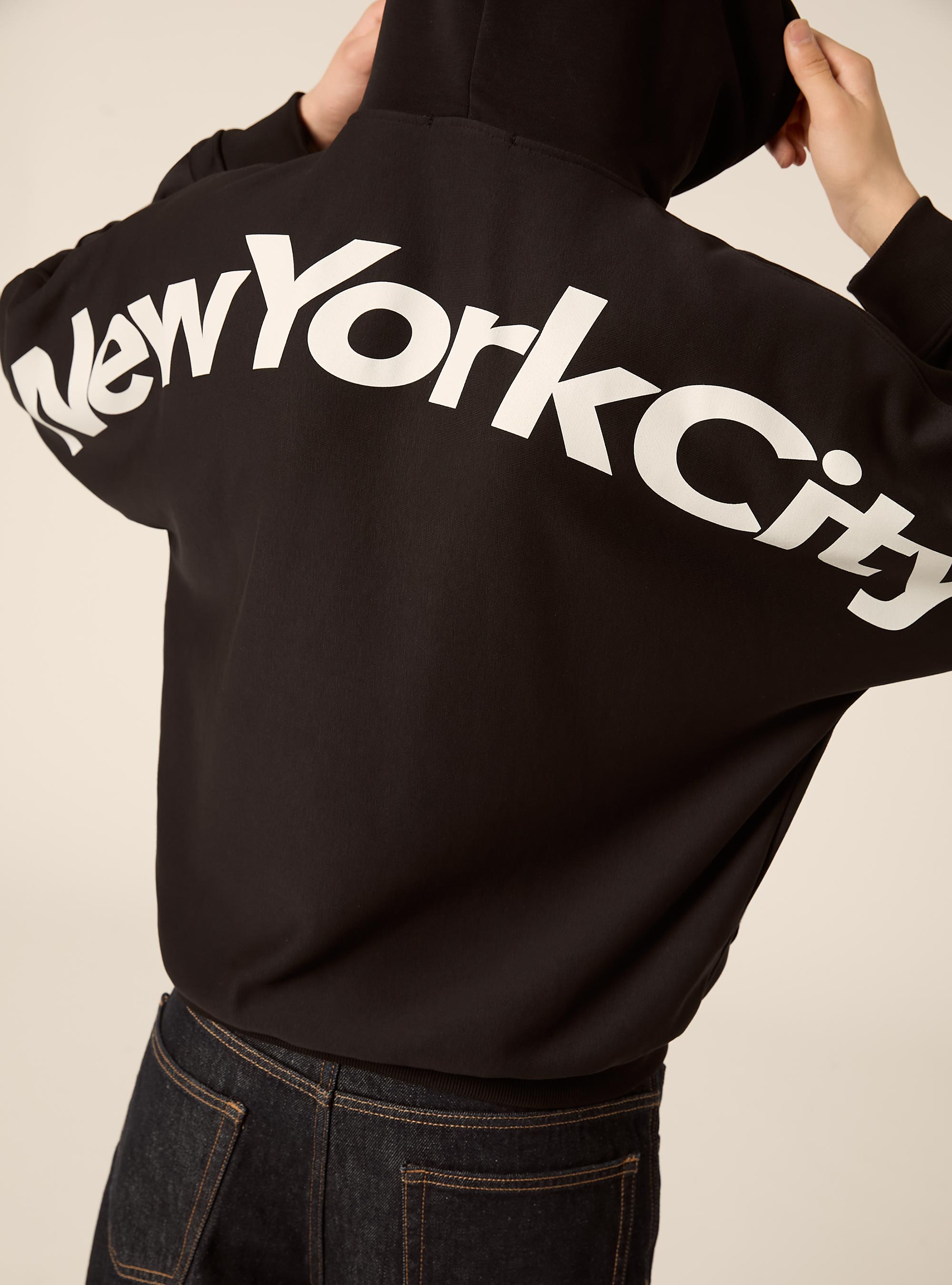 Felpa boxy con stampa puff, BK1 BLACK