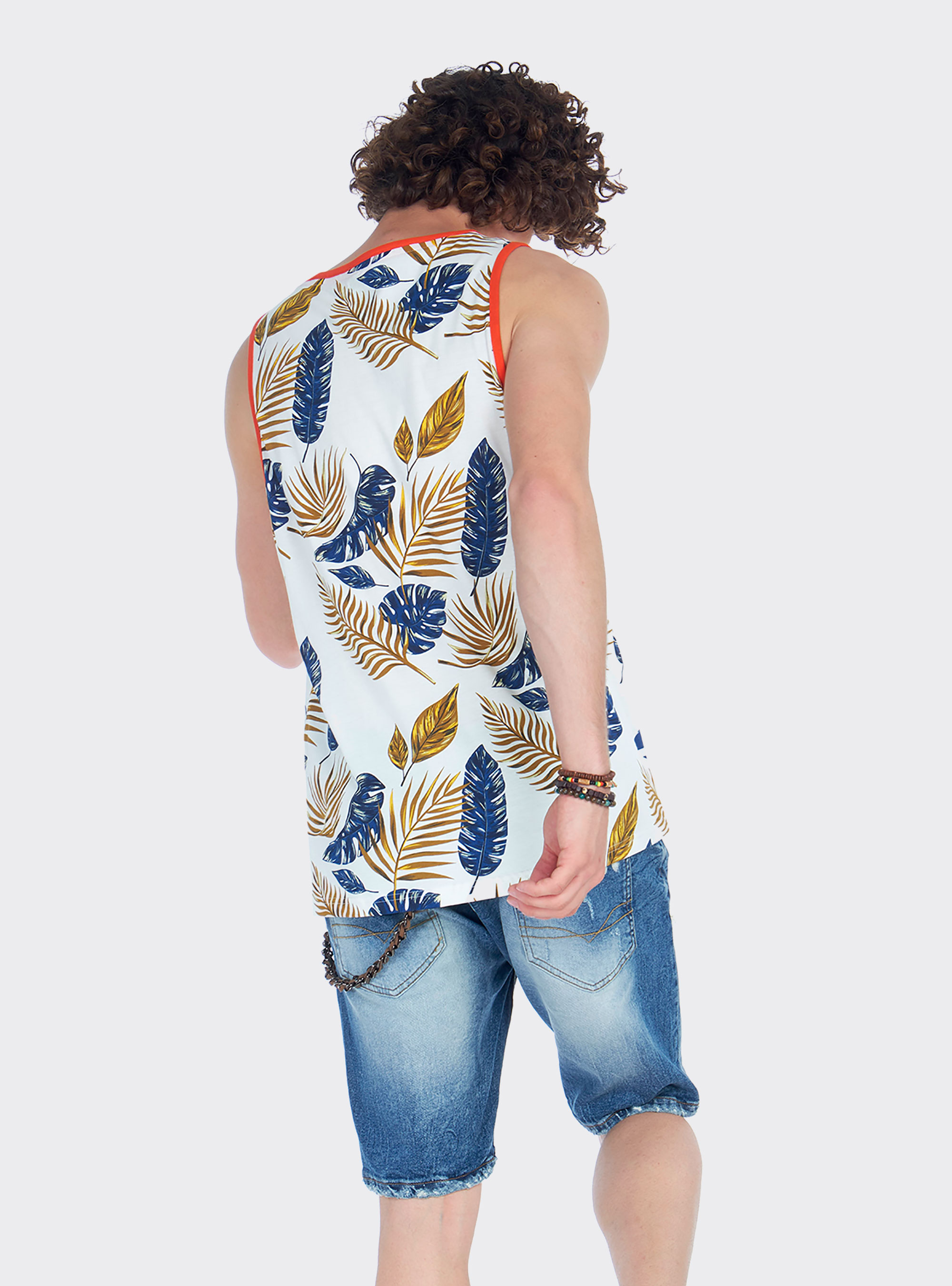 Cotton comfort-stretch tank top, FLOWER WHITE