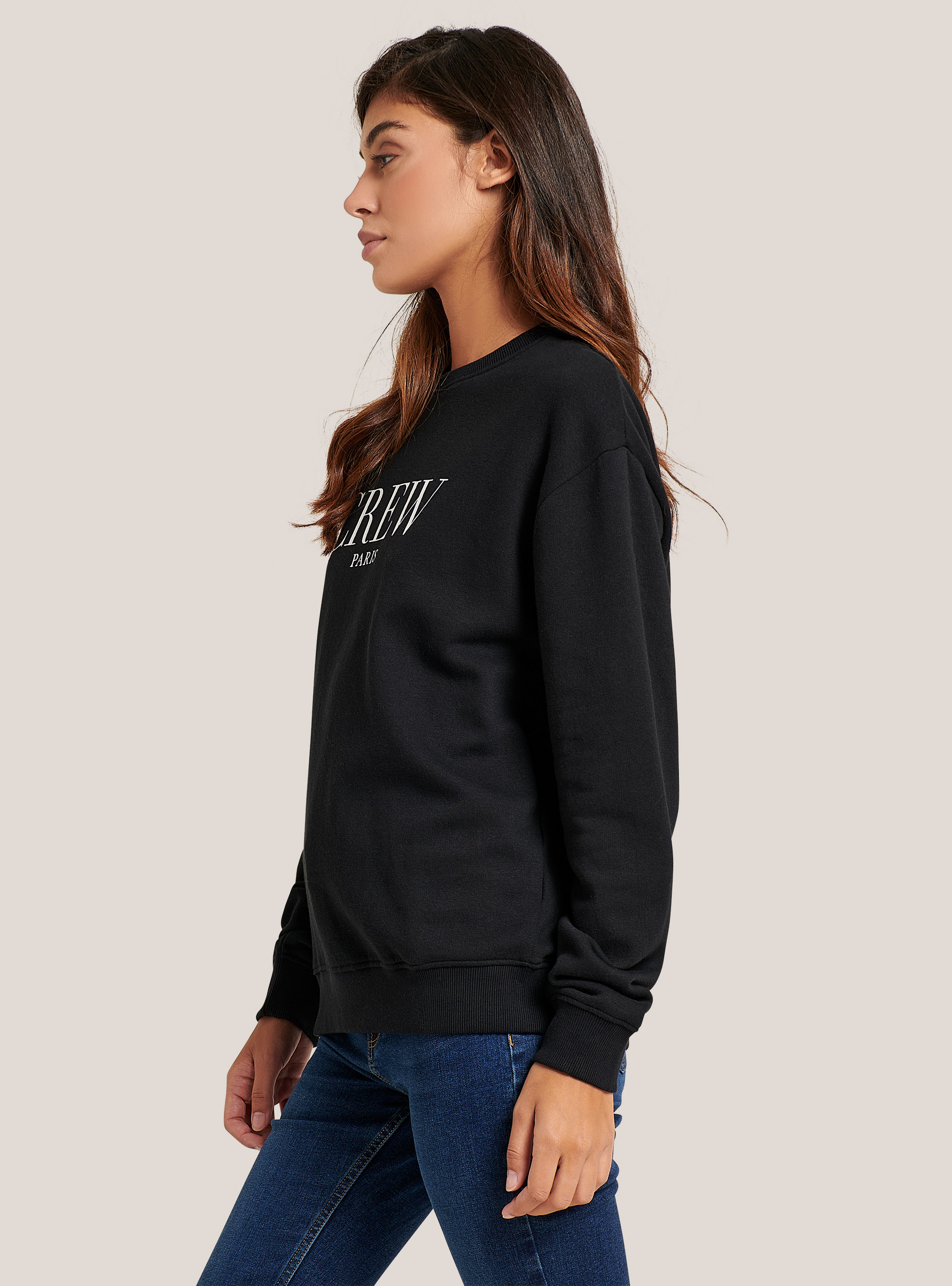 Comfort fit crewneck sweatshirt with print, BLACK