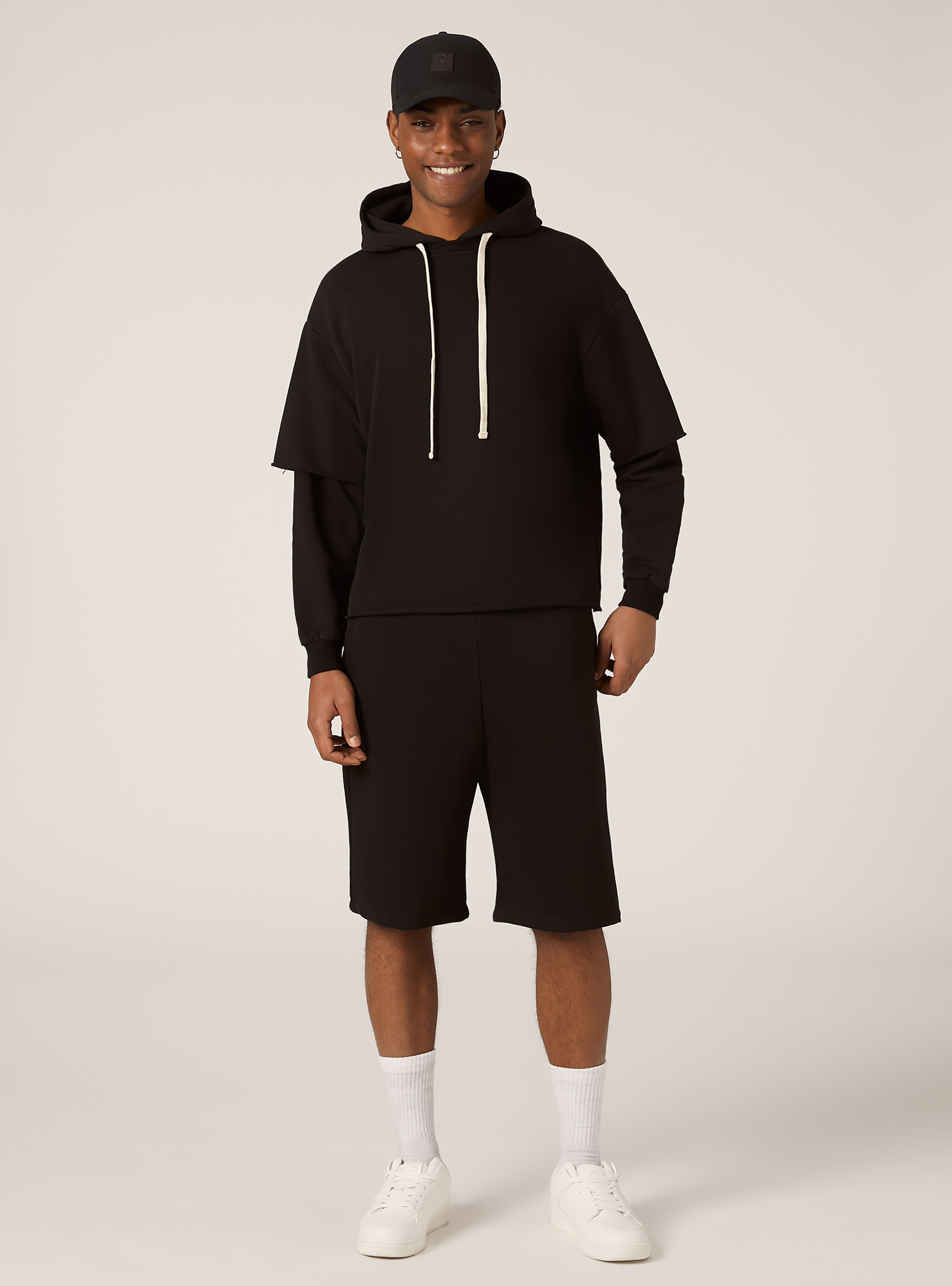 Double sleeve boxy sweatshirt, BK1 BLACK