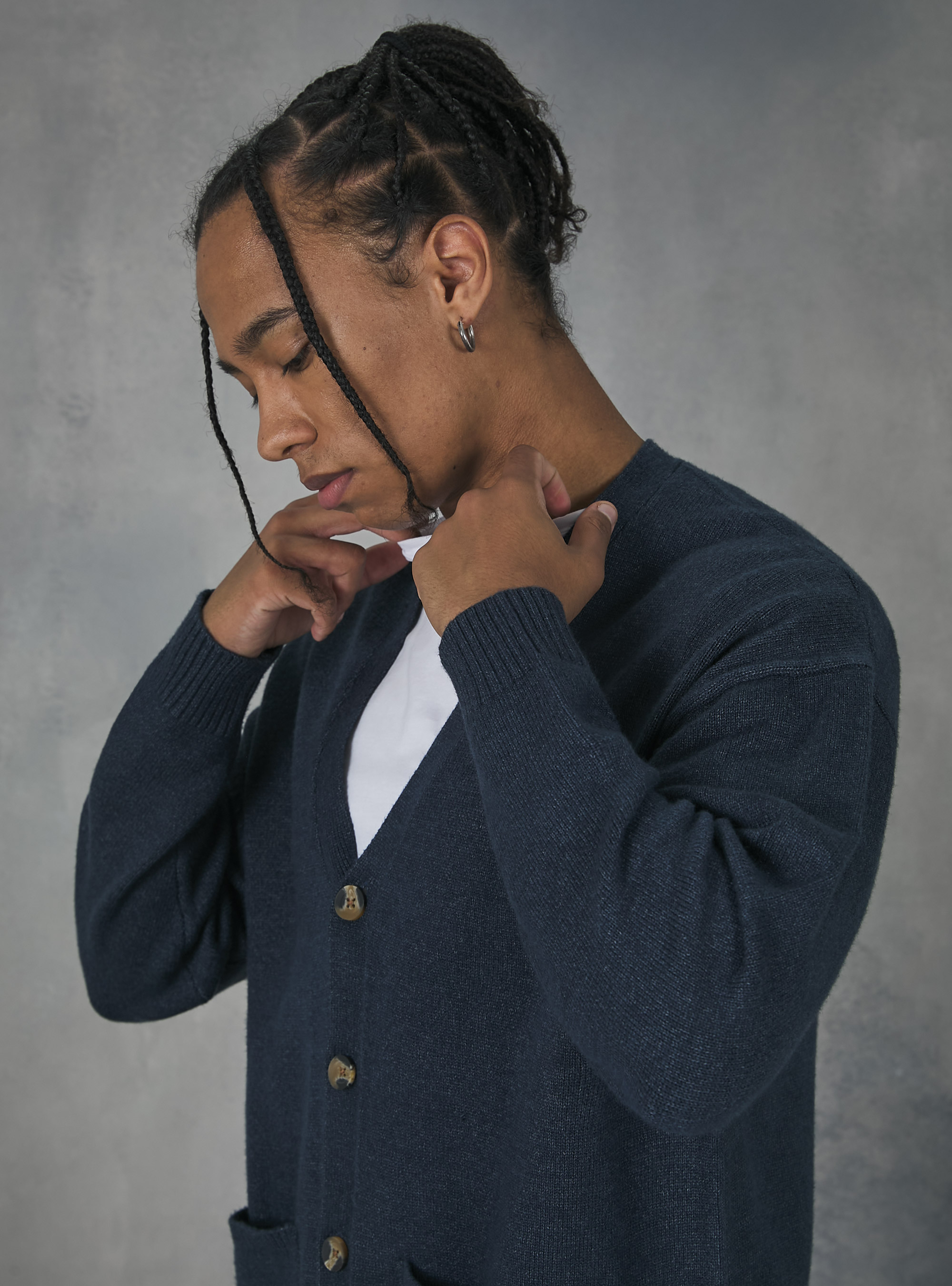 Cardigan pullover with buttons, MNA1 NAVY MEL DARK