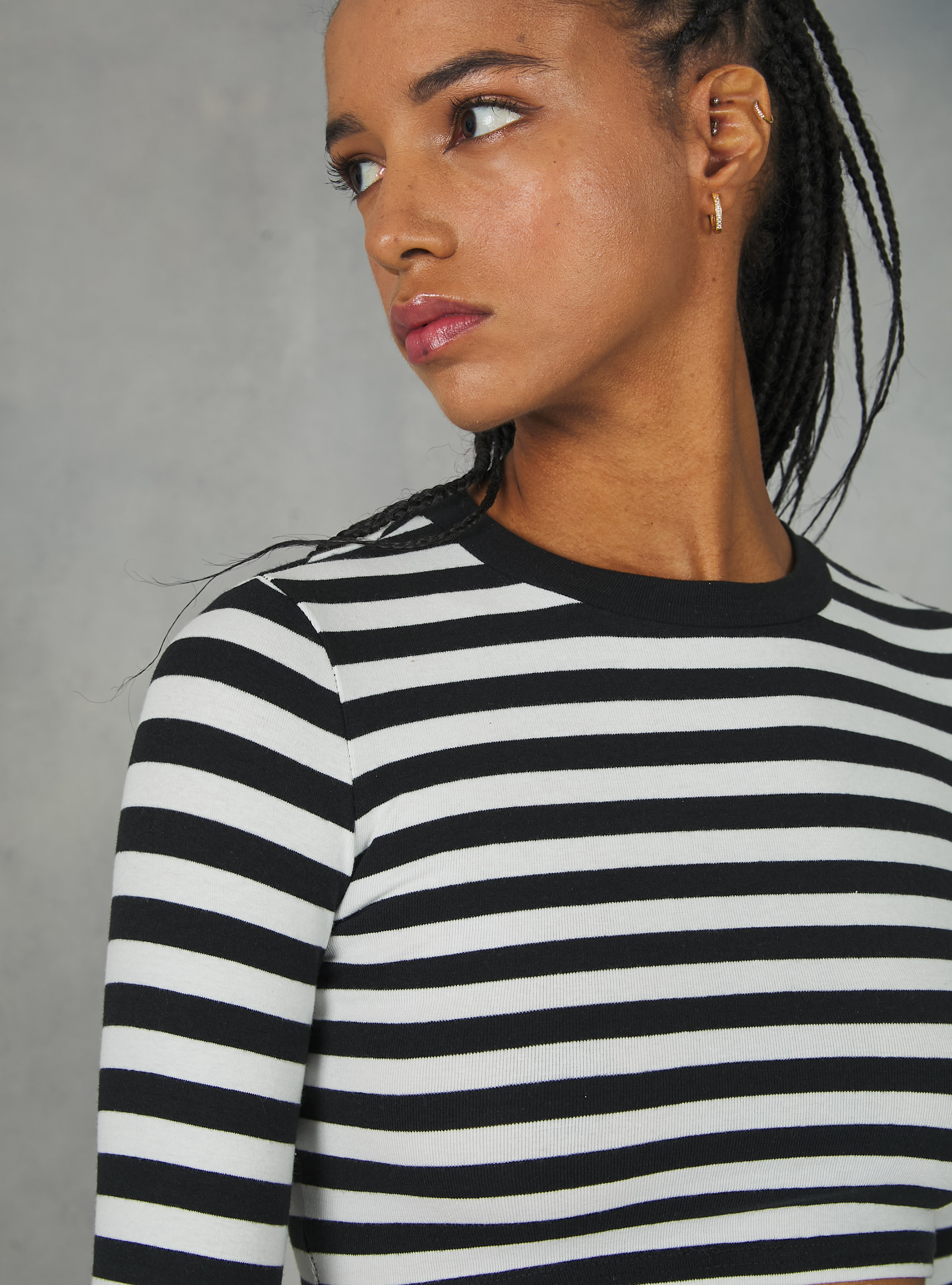 Cropped striped long-sleeved T-shirt, BK1 BLACK