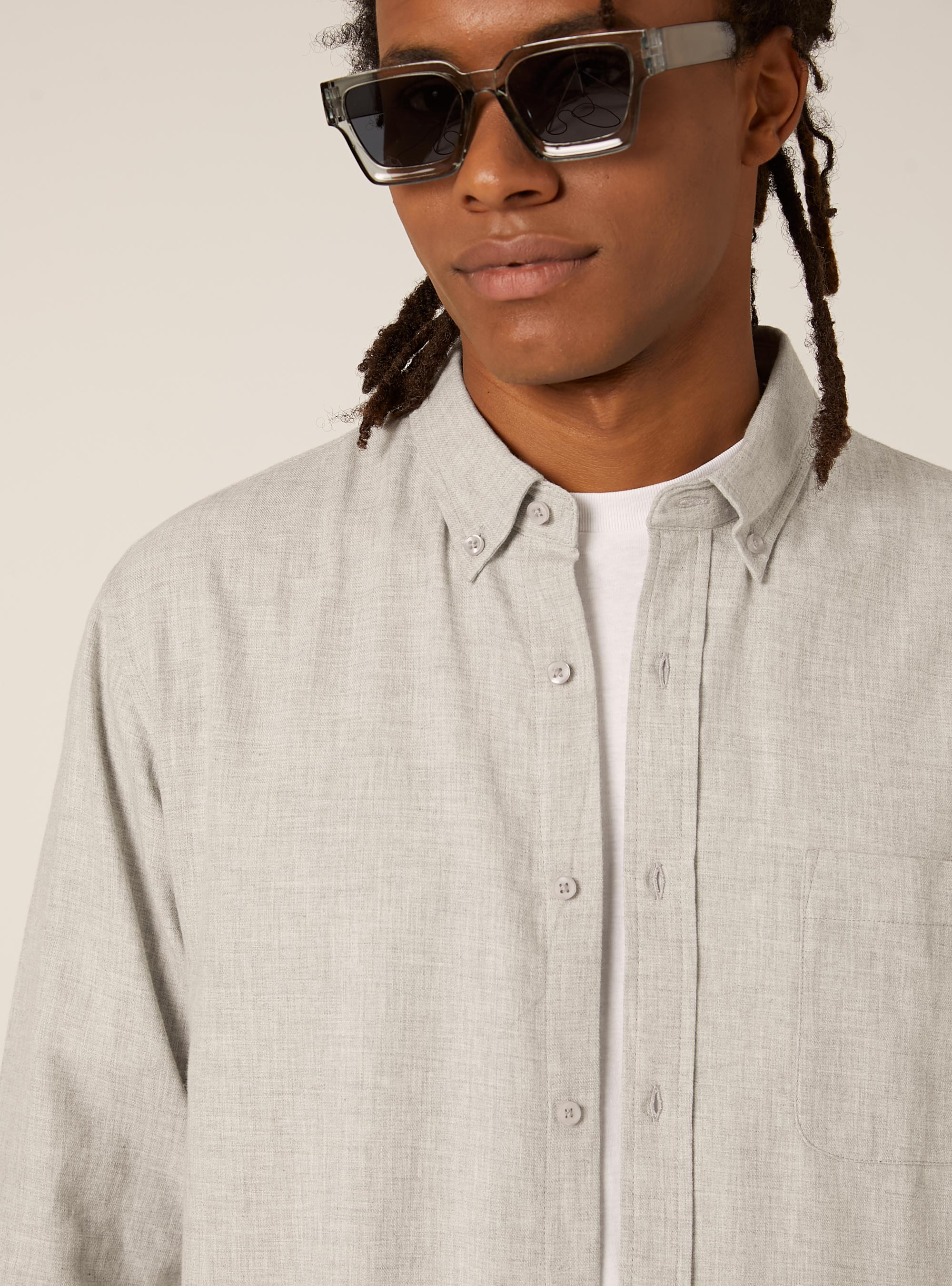 Regular fit flannel shirt, MGY2 GREY MEL MEDIUM