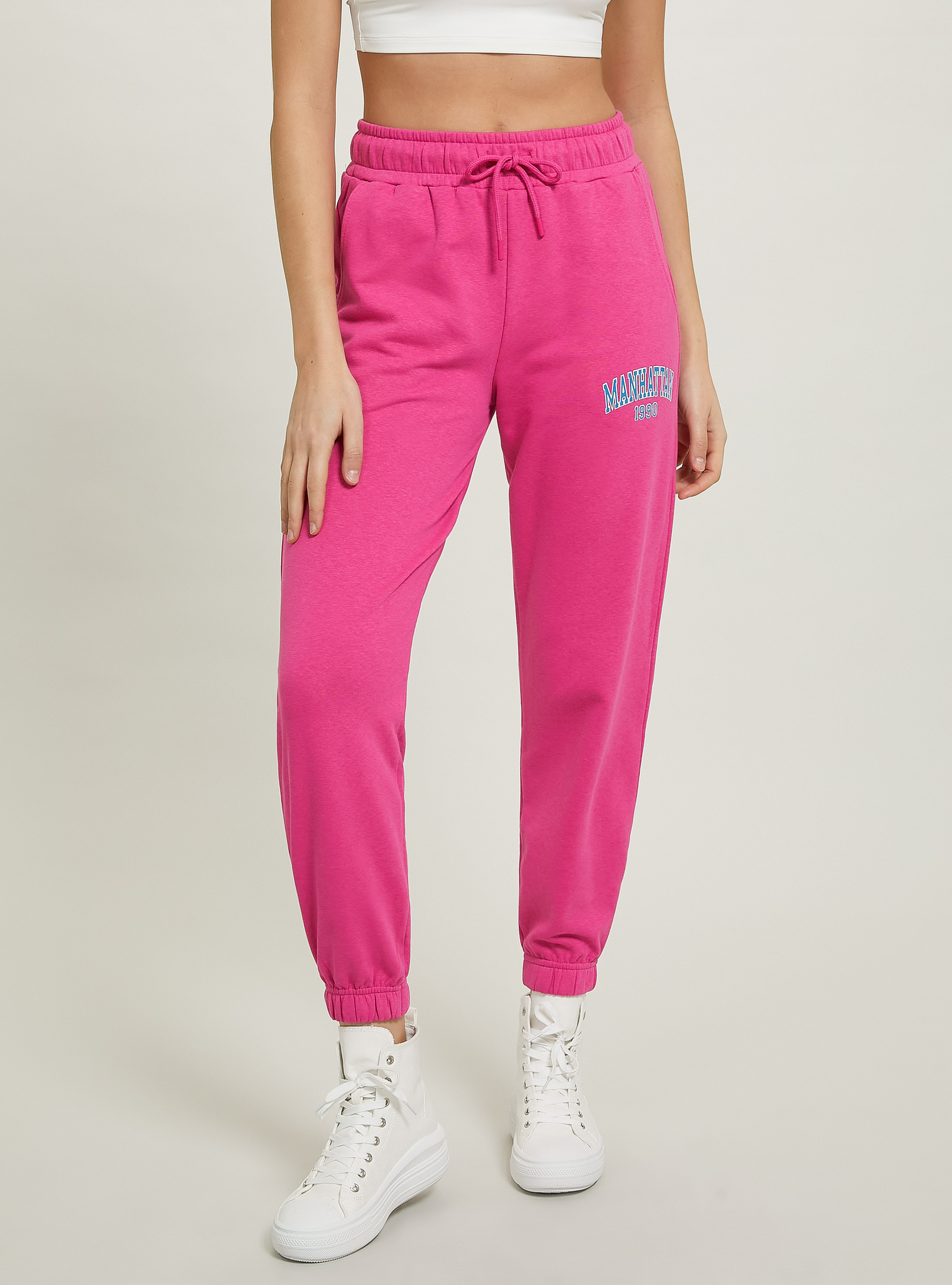 Jogger trousers with college print, FX2 FUXIA MEDIUM