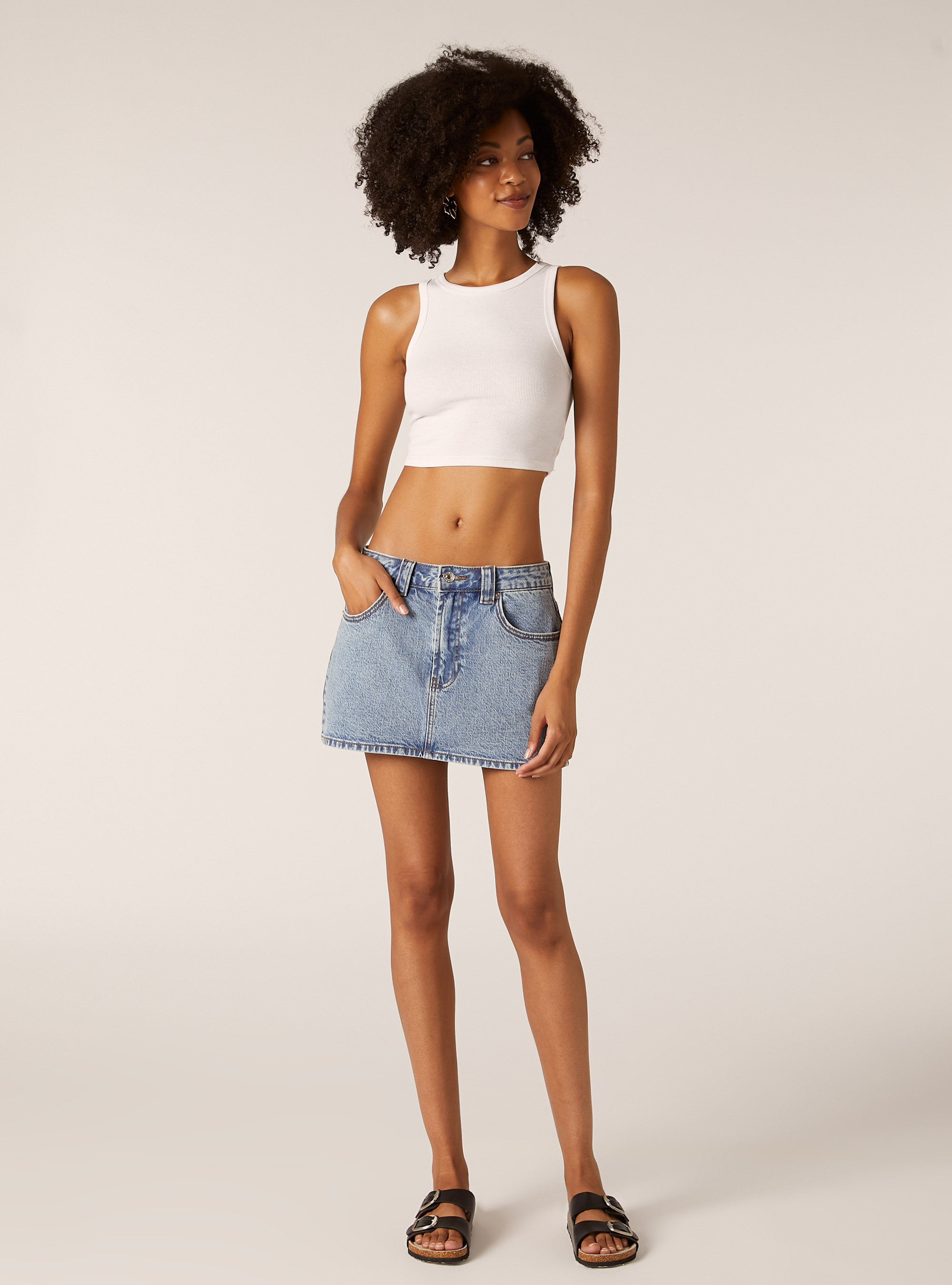 Mini skort in denim, D006 AZURE