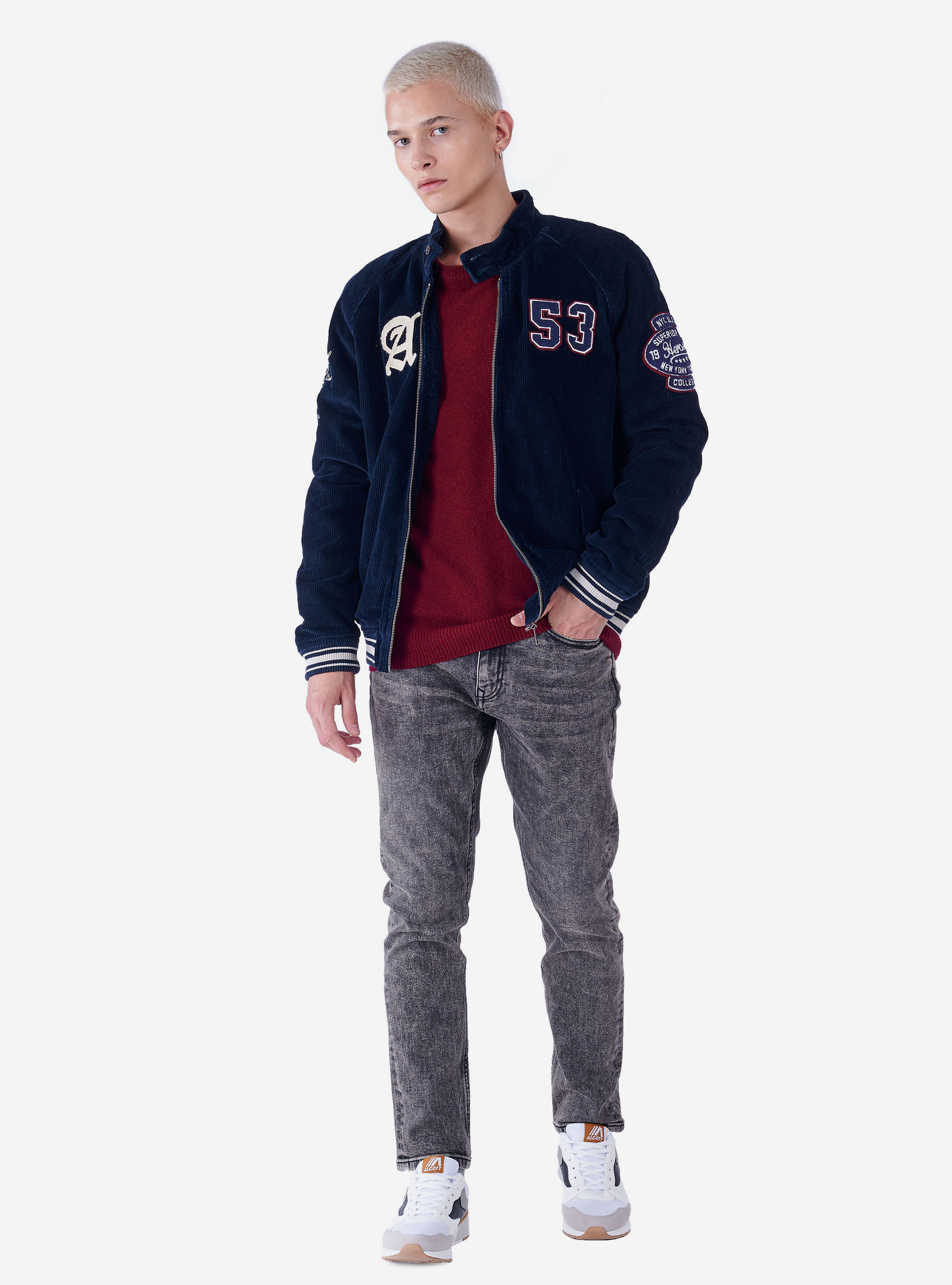 JACKET WITH PATCHES, C218 BLUE NAVY