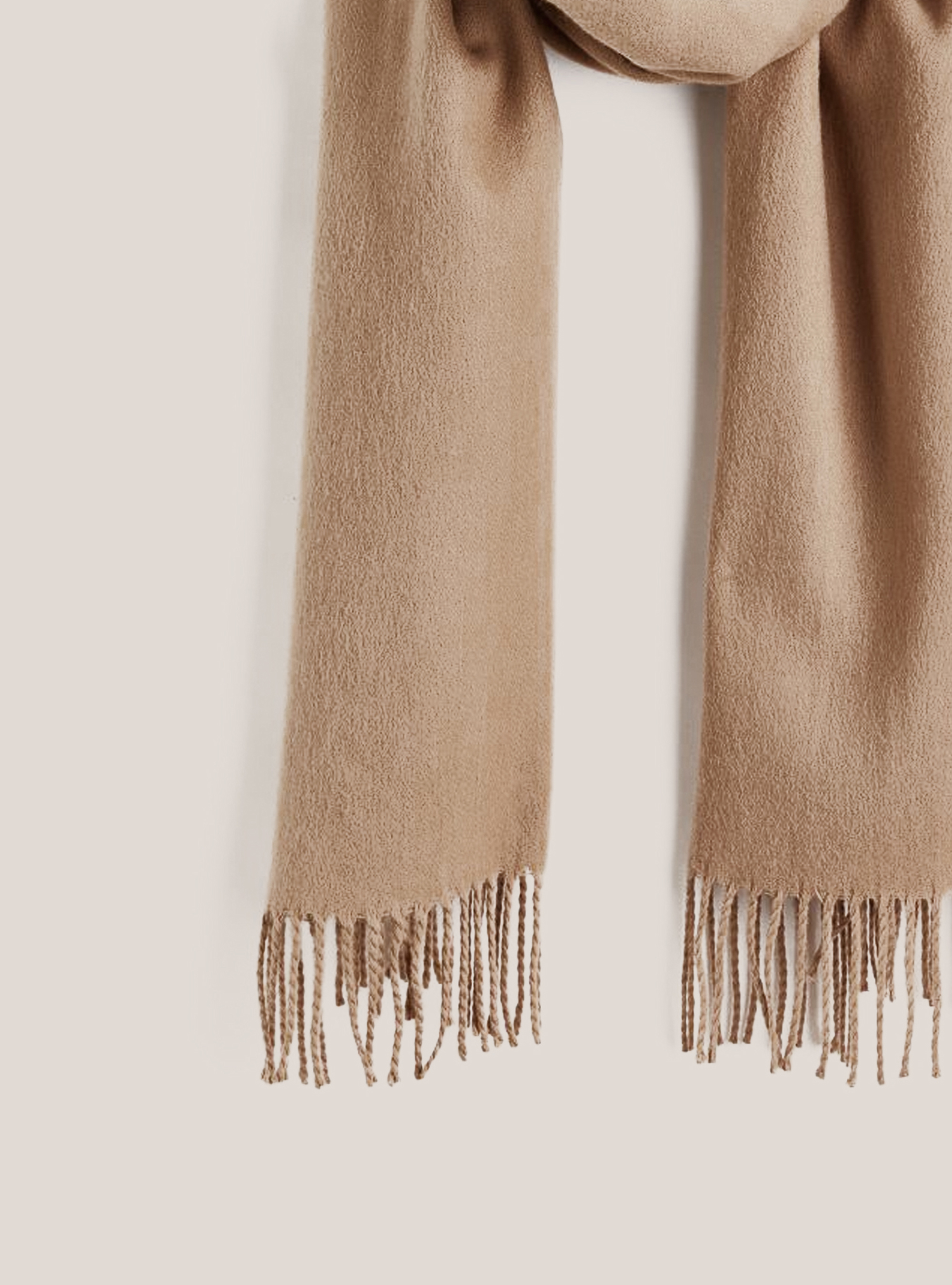 Solid-coloured scarf with fringes, MBG1 BEIGE MEL DARK