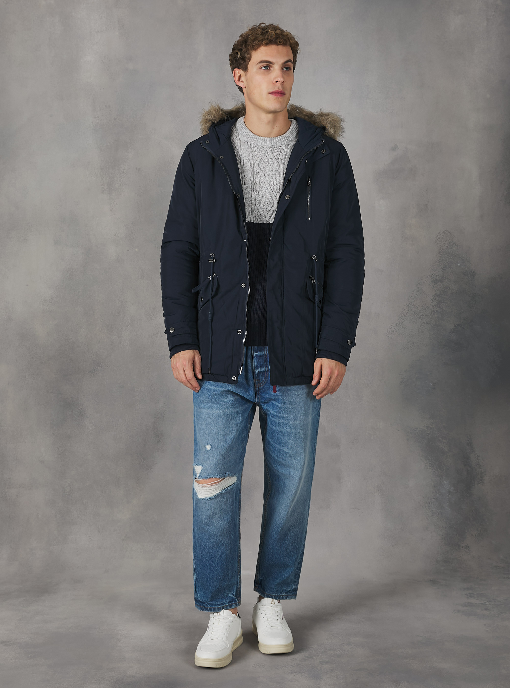 Hooded padded parka, AZUL MARINO