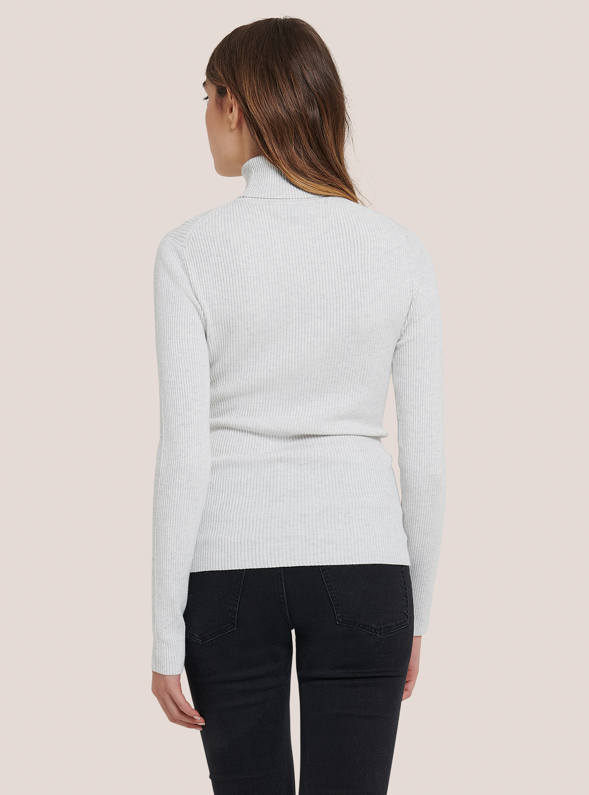 Ribbed turtleneck pullover, WHITE MELANGE